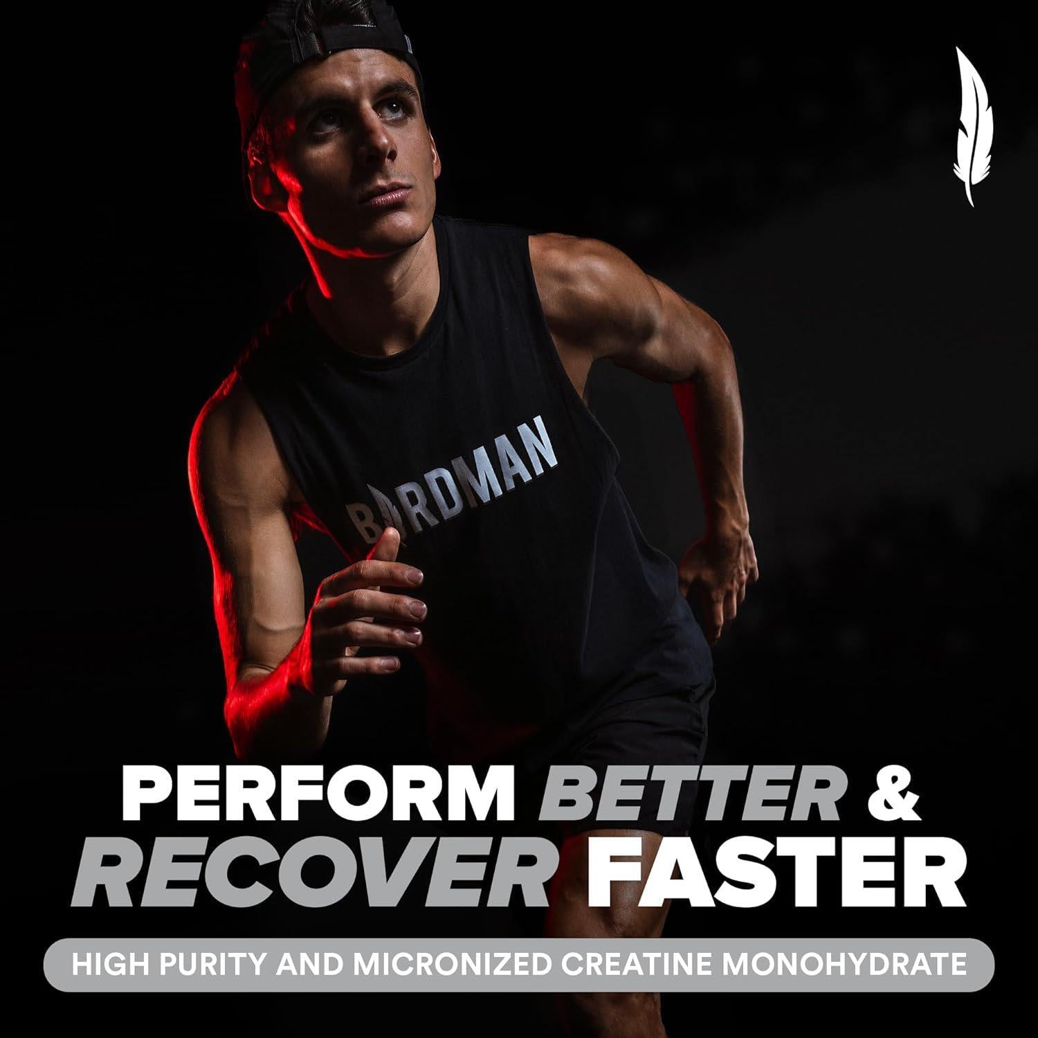 BIRDMAN Micronized Creatine Monohydrate Powder, Organic, Muscle Recovery, Caffei