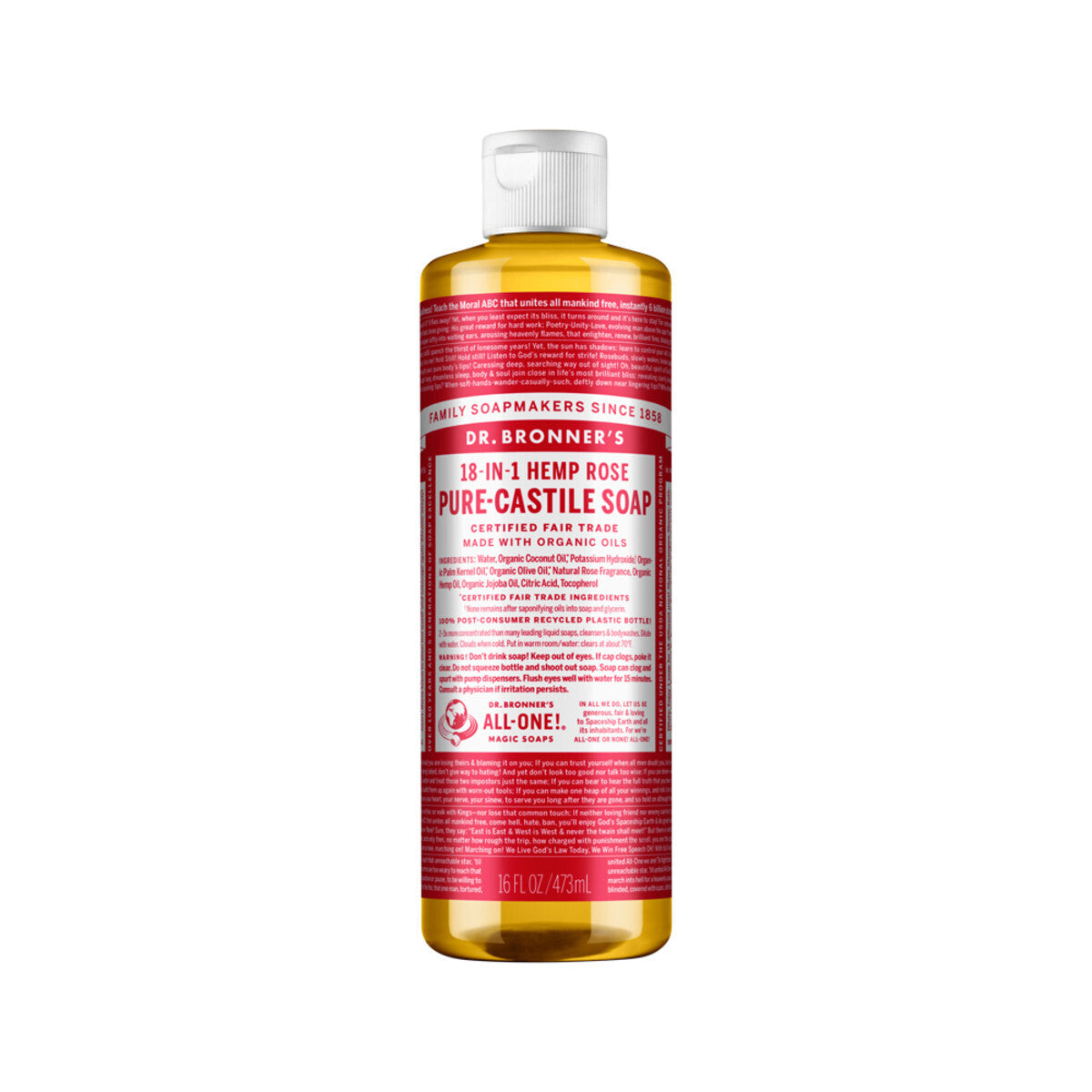 Dr. Bronner'S Pure-Castile Soap Liquid Hemp 18-In-1 Rose All Size Bronners