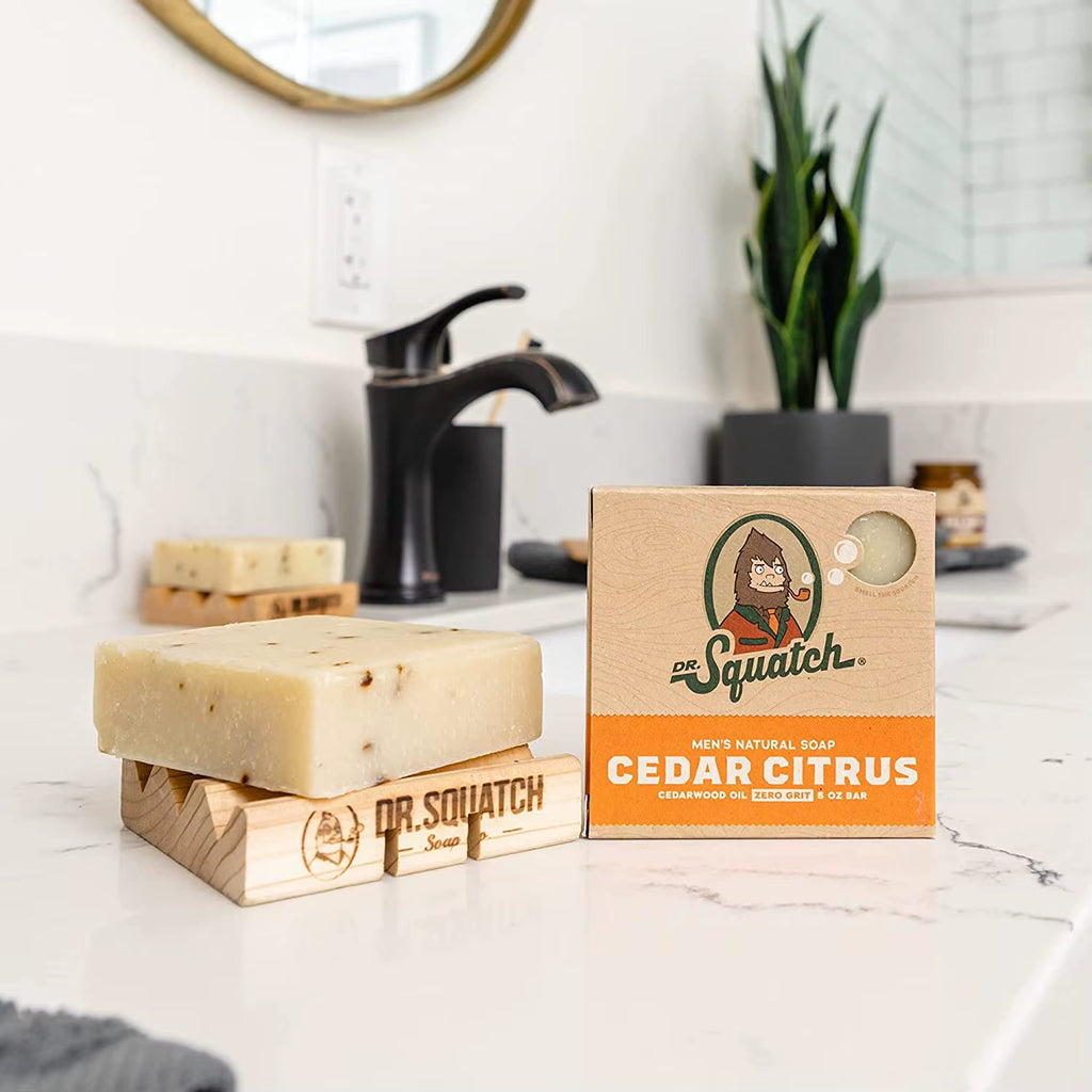 Dr. Squatch Natural Cedar Citrus Bar Soap for Men Cold Process 5 Oz 3-Pack for Oily Skin No Harsh Chemicals Oval Pattern