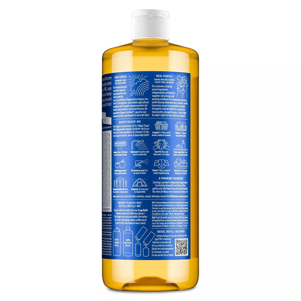 Dr. Bronner'S Magic Pure Castile Liquid Soap Bodywash - Peppermint - 32 Fl Oz: Basic Cleansing, Vegan, Whole Body, Made without Parabens
