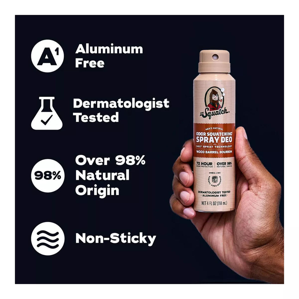 DR. SQUATCH Men'S Deodorant Spray - Natural Wood Barrel Bourbon - 4Oz