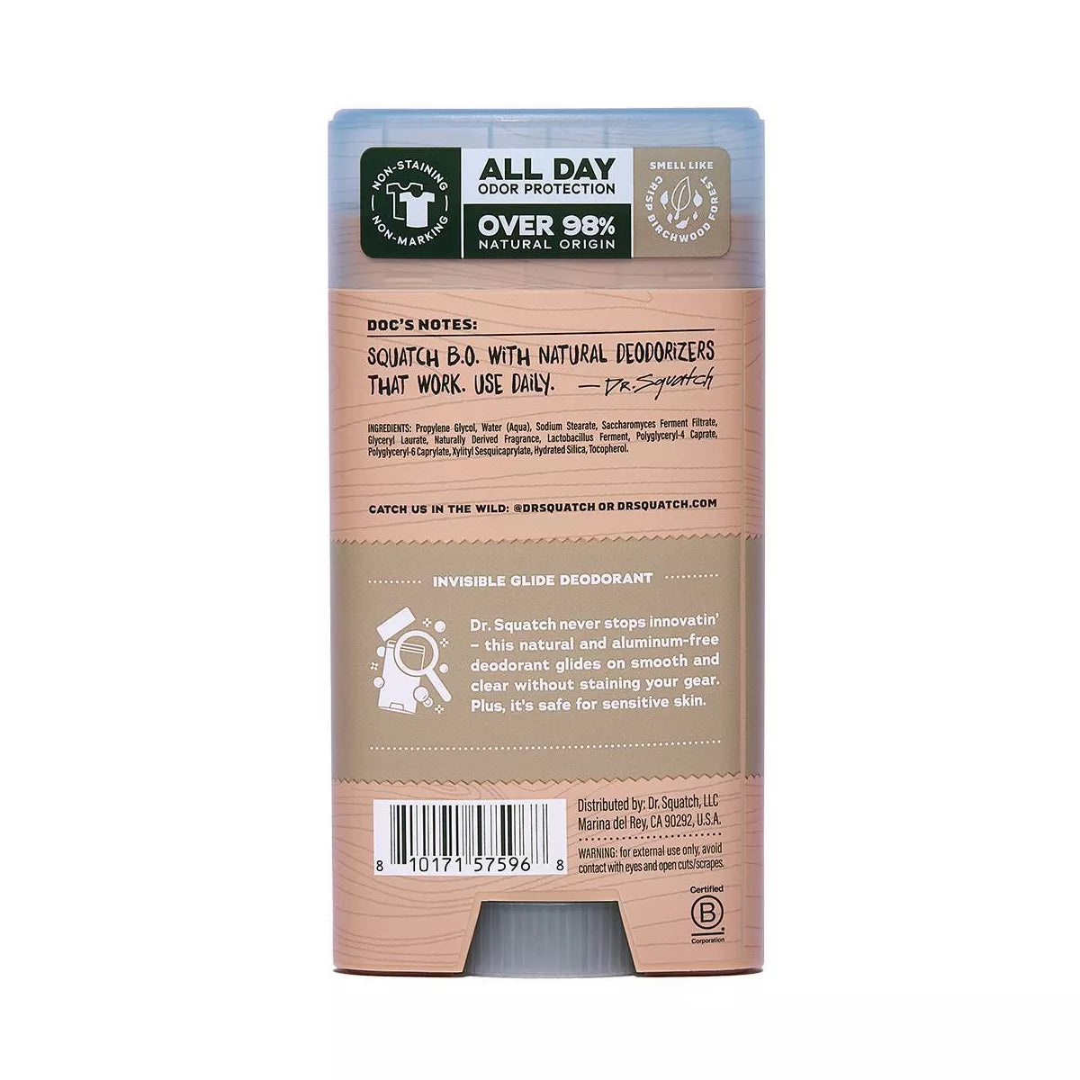 DR. SQUATCH Men'S Invisible Glide Deodorant - Natural Birchwood Breeze - 2.65Oz