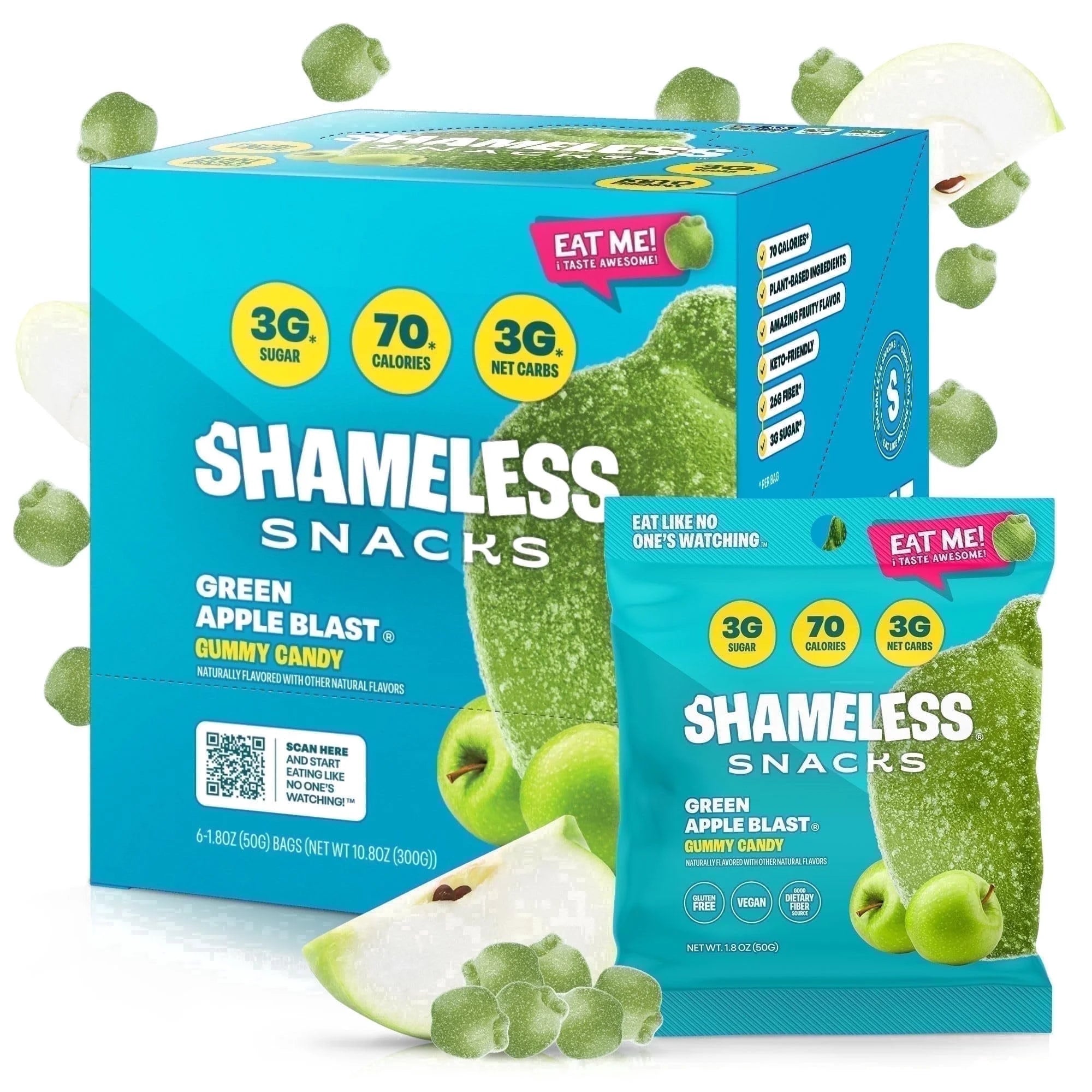 Snacks - Healthy Low Calorie Snacks, Low Carb Keto Gummies (Gluten Free & Non GMO Candy) - 6 Pack Green Apple Blast