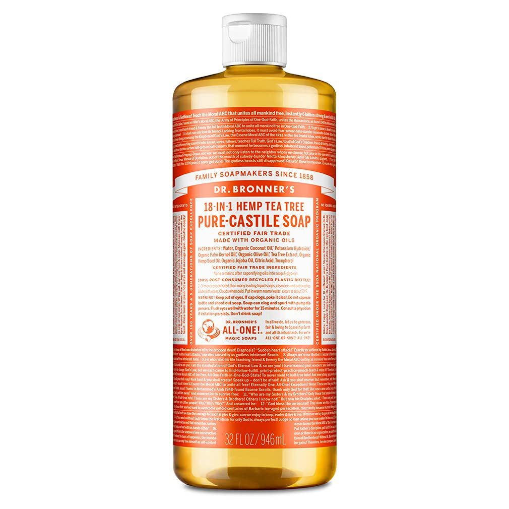 Dr Bronner'S Tea Tree Pure Castile Soap 32Oz Organic Fair Trade Cleaning Agent