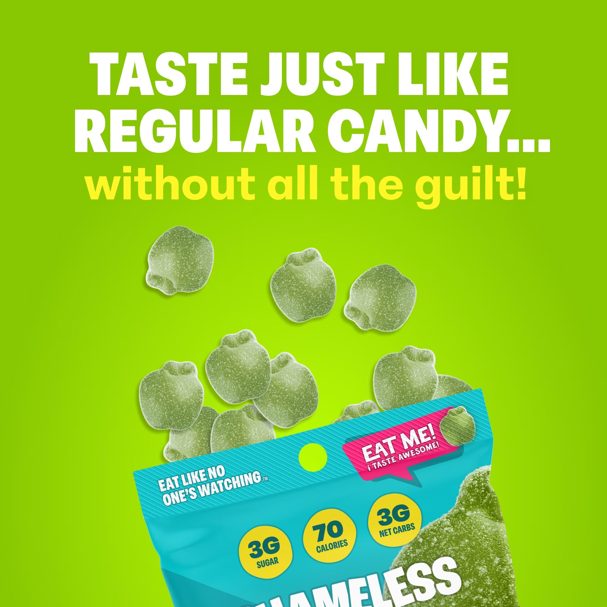 Snacks - Healthy Low Calorie Snacks, Low Carb Keto Gummies (Gluten Free & Non GMO Candy) - 6 Pack Green Apple Blast