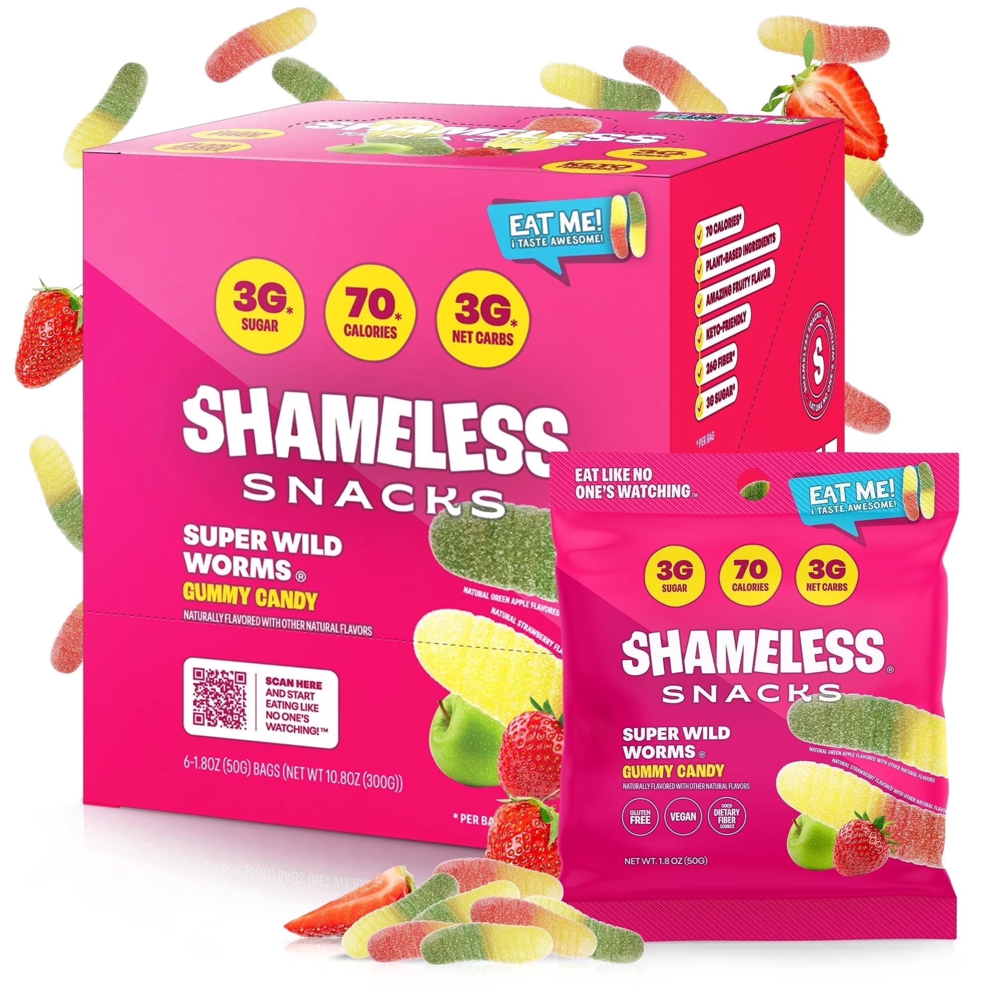 Snacks - Healthy Low Calorie Snacks, Low Carb Keto Gummies (Gluten Free & Non GMO Candy) - 6 Pack Wild Worms