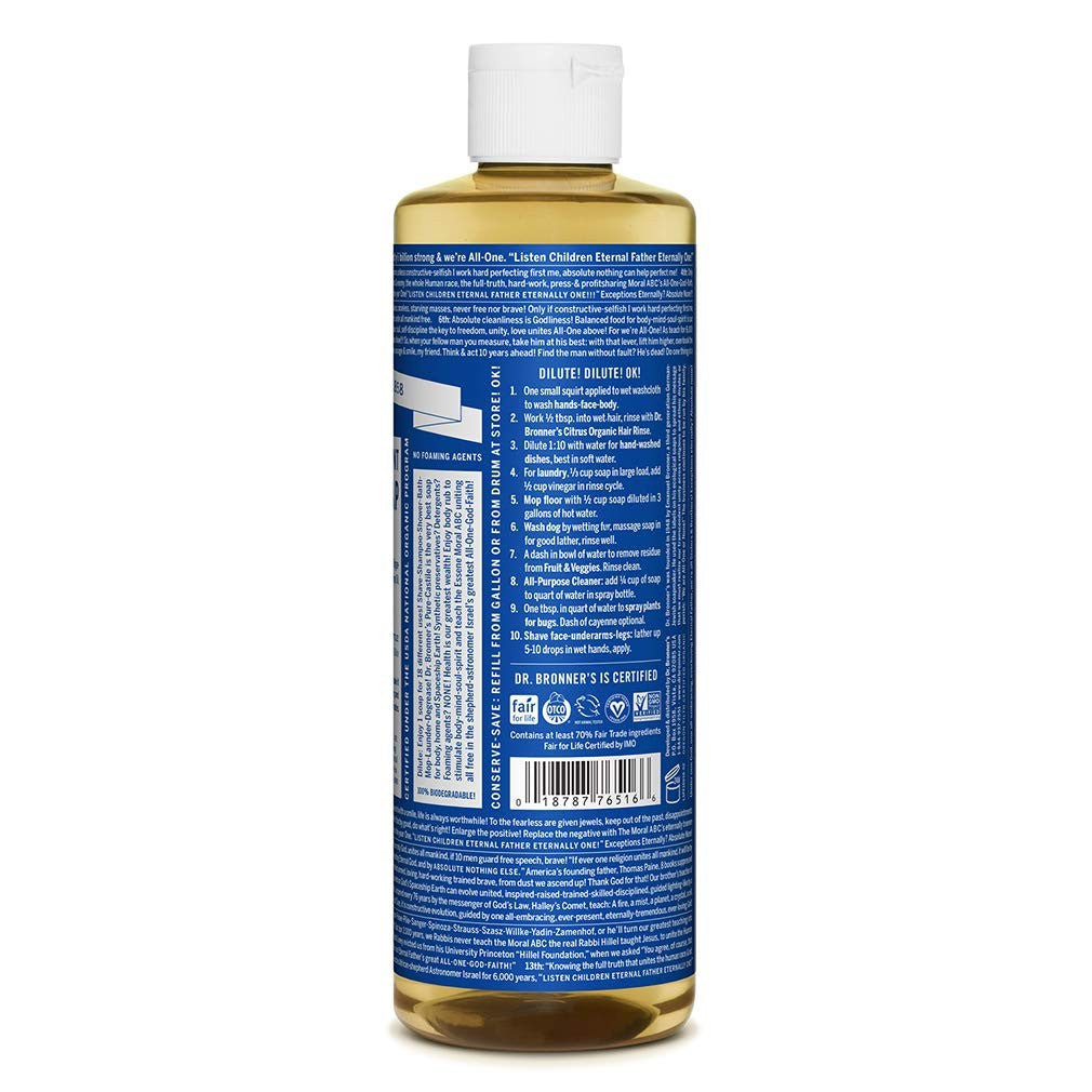 Dr Bronner'S 16 Fl Oz Pure Castile Soap Peppermint Organic Fair Trade Cleanser