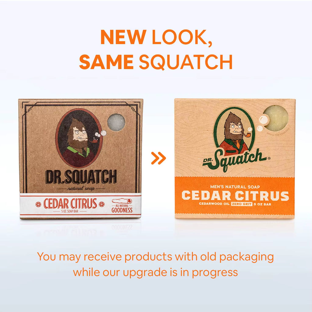 Dr. Squatch Natural Cedar Citrus Bar Soap for Men Cold Process 5 Oz 3-Pack for Oily Skin No Harsh Chemicals Oval Pattern