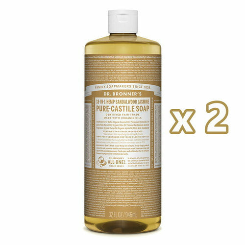 2 X Dr Bronner'S Hemp Pure-Castile Soap Liquid Sandalwood Jasmine 946Ml Bronners