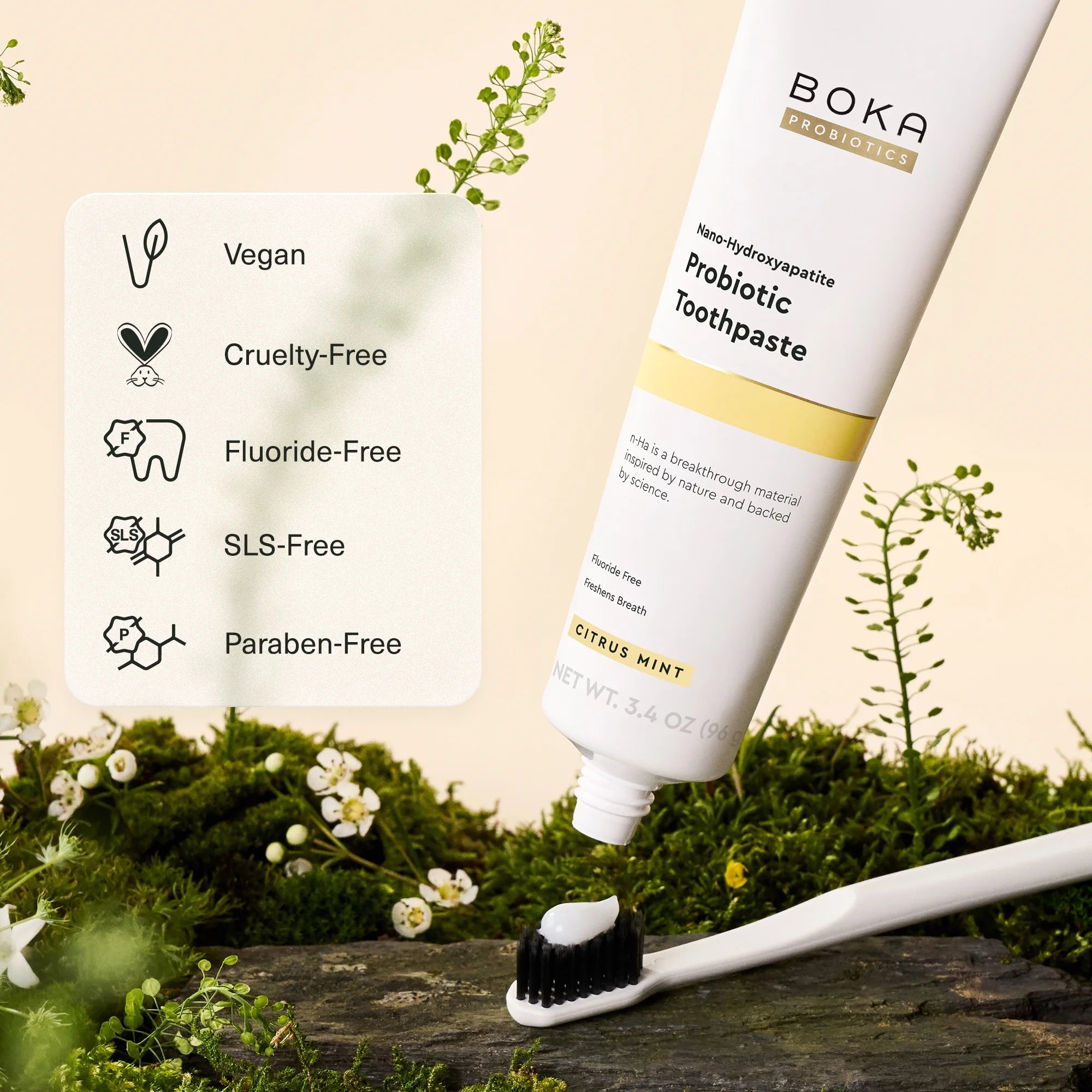 Probiotic Toothpaste, Nano Hydroxyapatite Toothpaste, Fluoride Free, Dental Probiotics, Citrus Mint, 3.4Oz