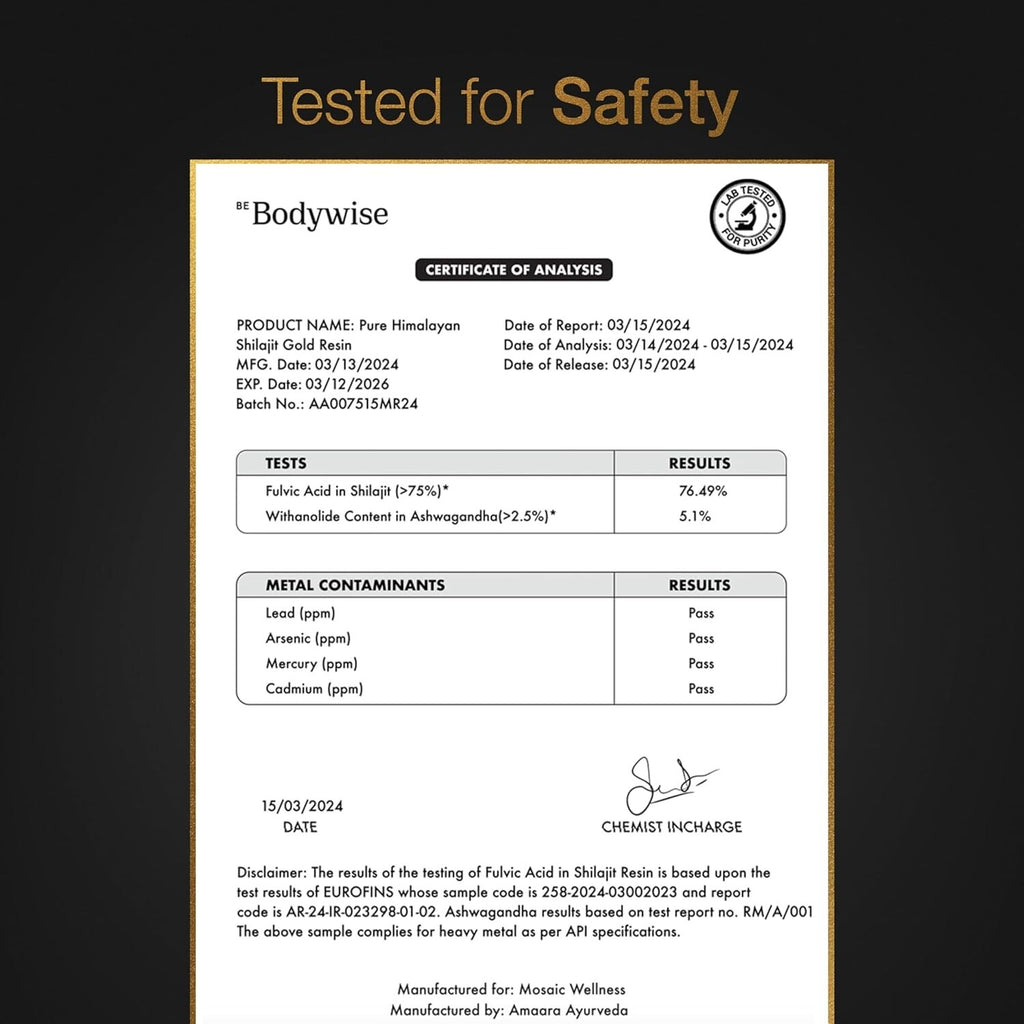 Be Bodywise Pure Himalayan Shilajit Gummies Gold I Lab Tested I No Added Sugar I