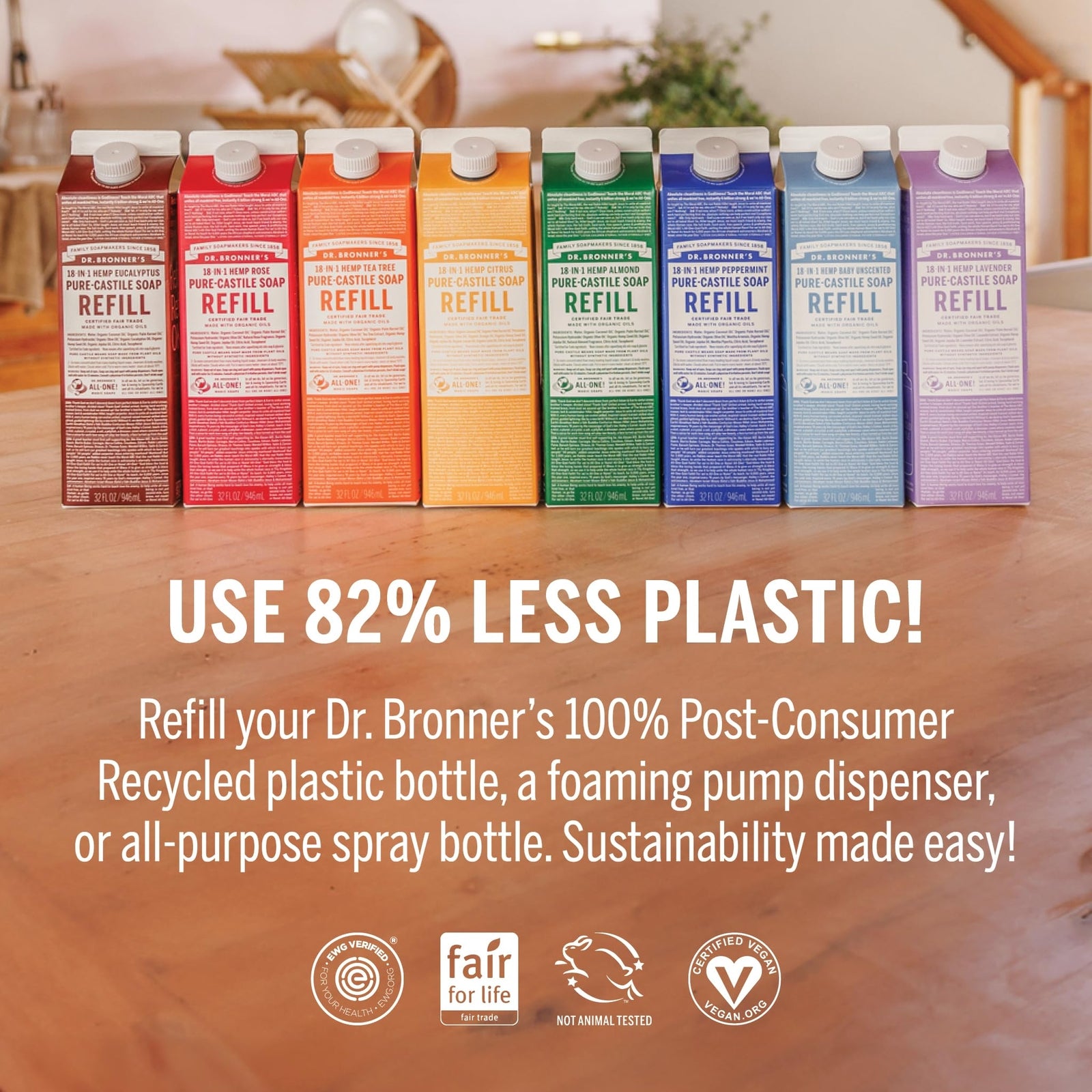 Dr Bronner'S Peppermint Pure Castile Liquid Soap 32 Fl Oz Organic Multiuse Cl...