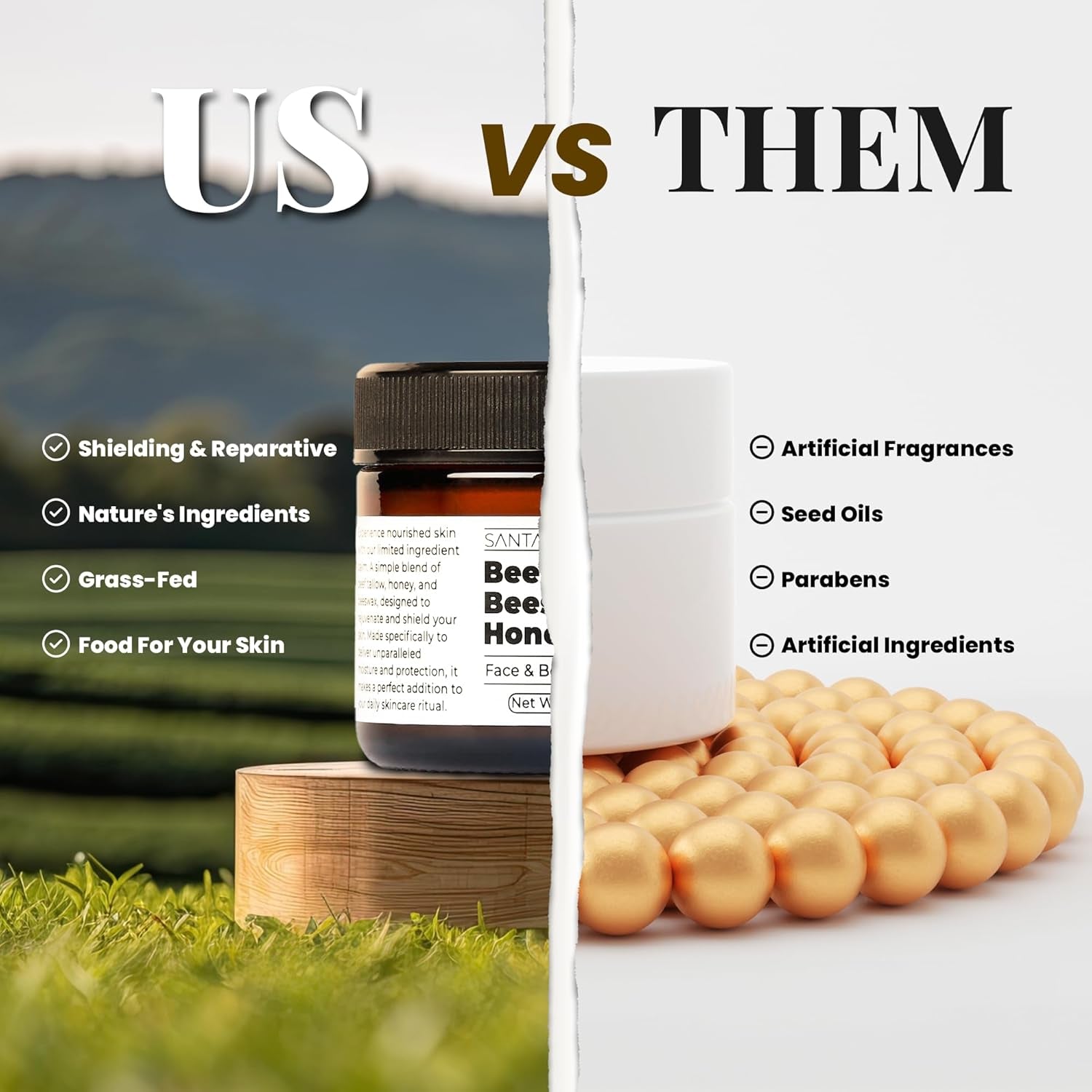 Luxurious Beef Tallow & Honey Balm for Skin - Grass-Fed, Organic Moisturizer for Face & Body