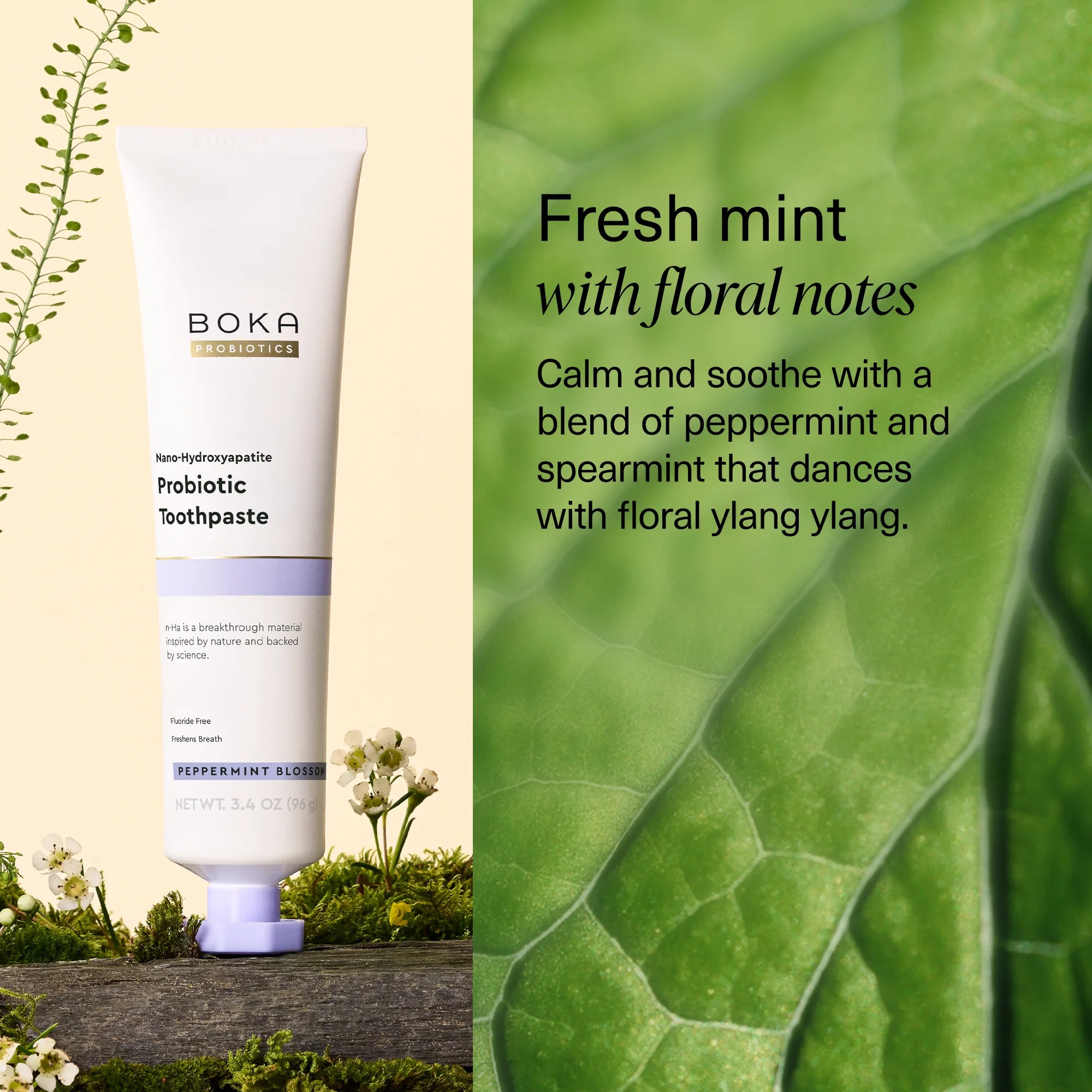 Revitalize Your Smile with Boka Probiotic Toothpaste - Fluoride-Free Nano Hydroxyapatite Formula in Refreshing Peppermint Blossom, 3.4 Oz