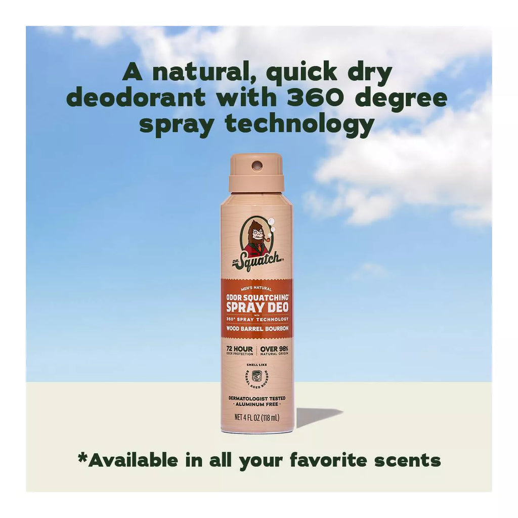 DR. SQUATCH Men'S Deodorant Spray - Natural Wood Barrel Bourbon - 4Oz