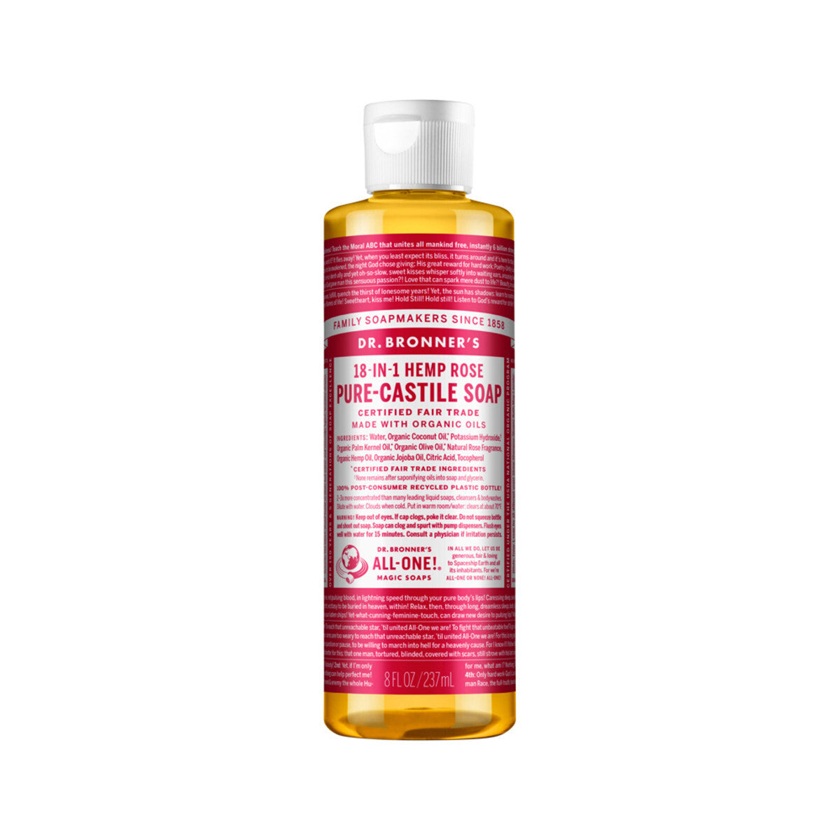 Dr. Bronner'S Pure-Castile Soap Liquid Hemp 18-In-1 Rose All Size Bronners