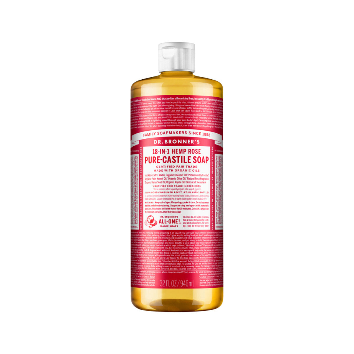 Dr. Bronner'S Pure-Castile Soap Liquid Hemp 18-In-1 Rose All Size Bronners