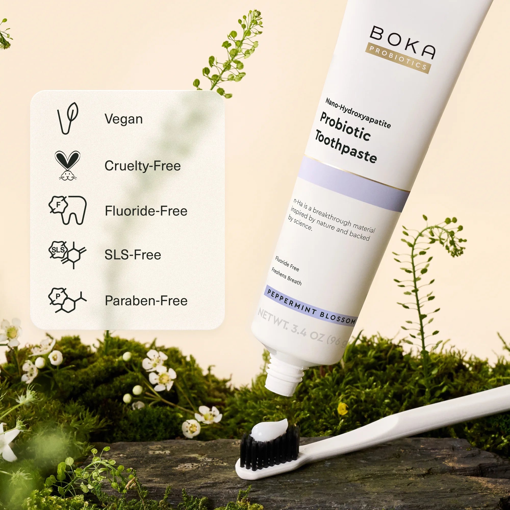 Revitalize Your Smile with Boka Probiotic Toothpaste - Fluoride-Free Nano Hydroxyapatite Formula in Refreshing Peppermint Blossom, 3.4 Oz