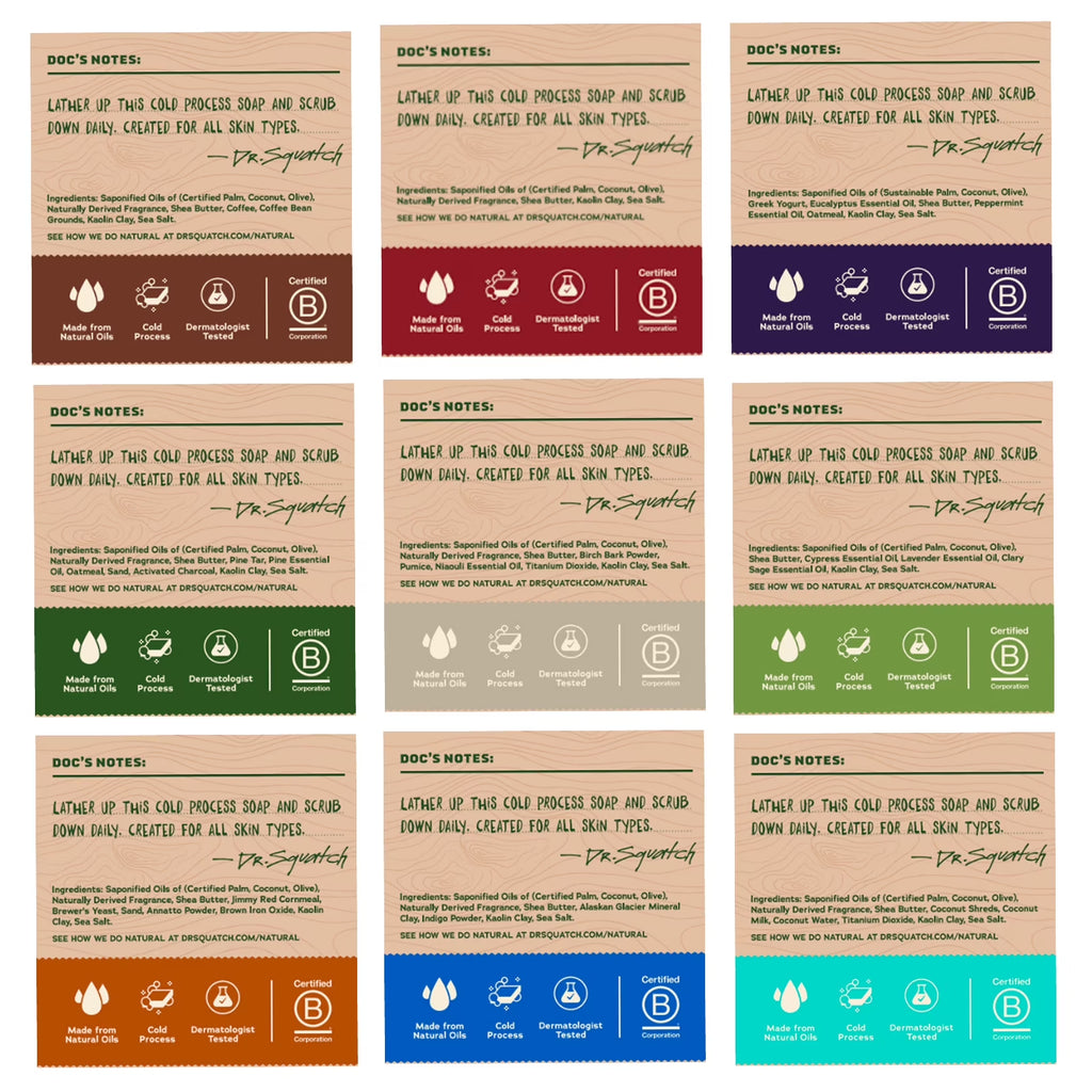 Bar Soap for Men - Cold Process, No Harsh Chemicals - Pine Tar, Wood Barrel Bourbon, Cold Brew Cleanse, Birchwood Breeze, and More (5 Oz, 9 Pack)