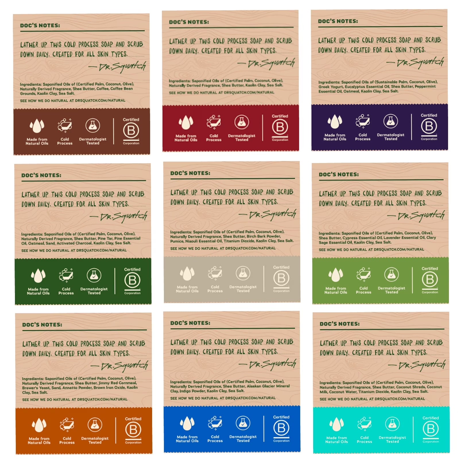 Bar Soap for Men - Cold Process, No Harsh Chemicals - Pine Tar, Wood Barrel Bourbon, Cold Brew Cleanse, Birchwood Breeze, and More (5 Oz, 9 Pack)