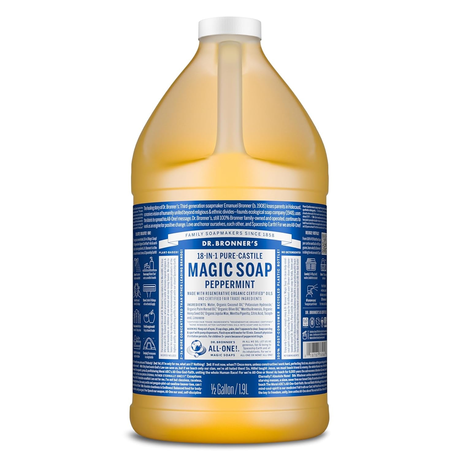 - Pure-Castile Magic Liquid Soap (Peppermint 64,Oz)- Made with Regenerative Organic Certified Oils- for Hand, Body, Face, Laundry, Pets & Dishes- Concentrated, Vegan, Non-Gmo