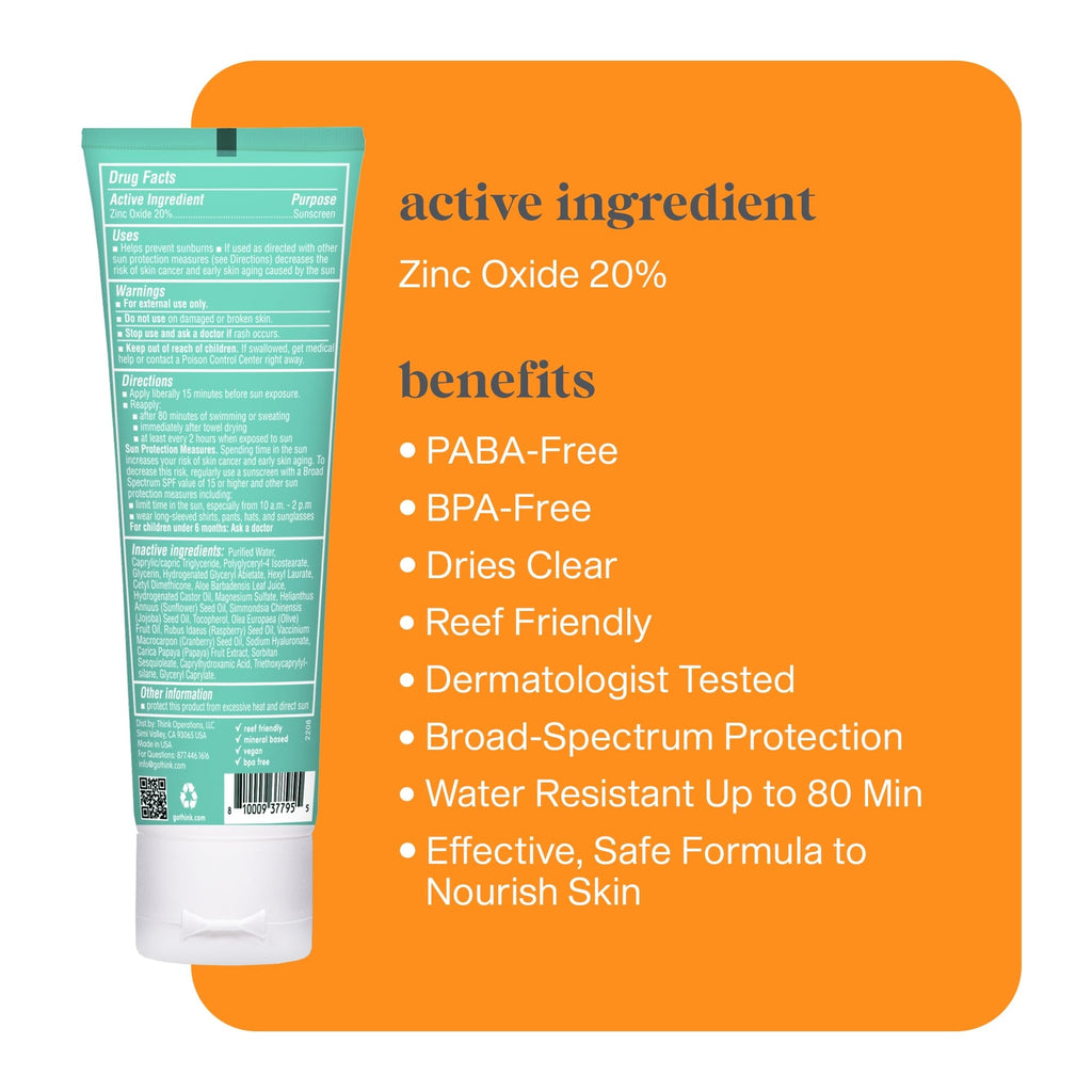 Thinksport Kids Sunscreen SPF 50 - Water Resistant Mineral Formula for Ultimate Sun Protection