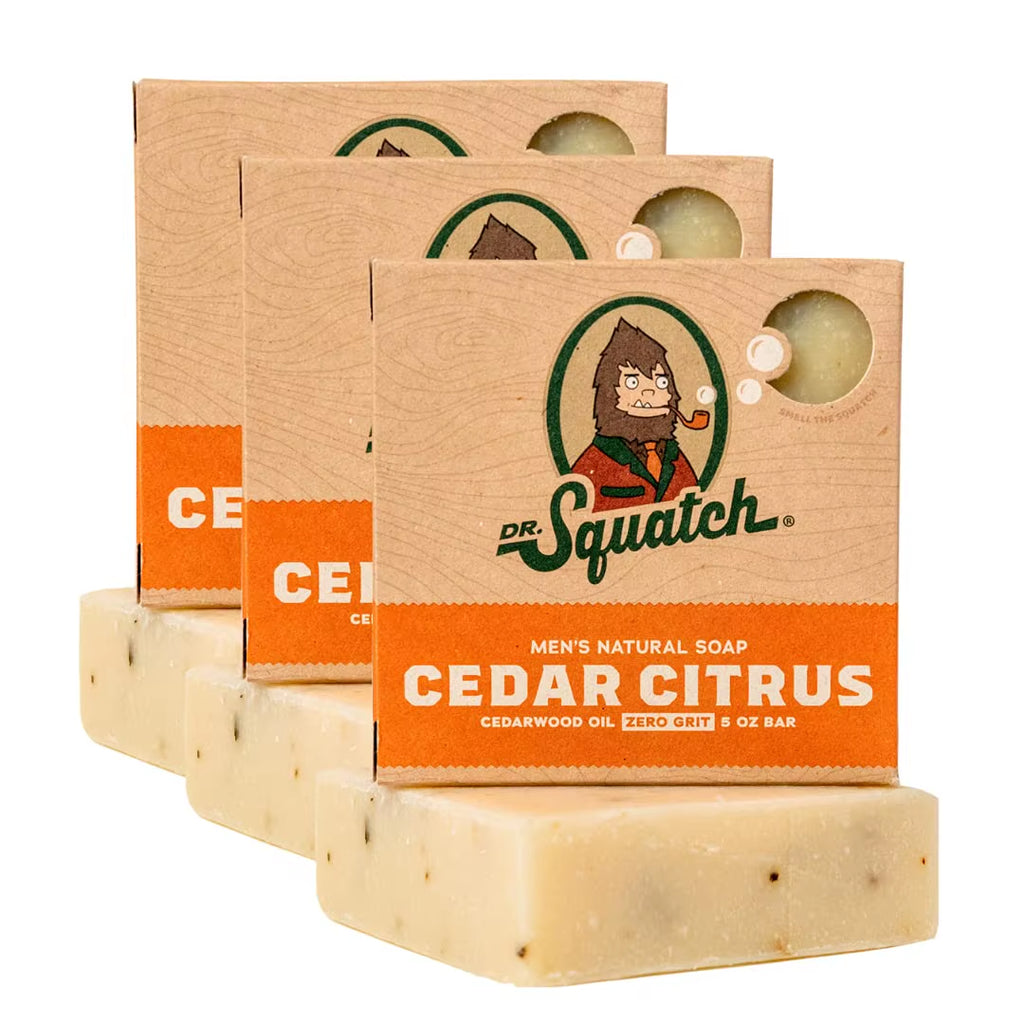 Dr. Squatch Natural Cedar Citrus Bar Soap for Men Cold Process 5 Oz 3-Pack for Oily Skin No Harsh Chemicals Oval Pattern