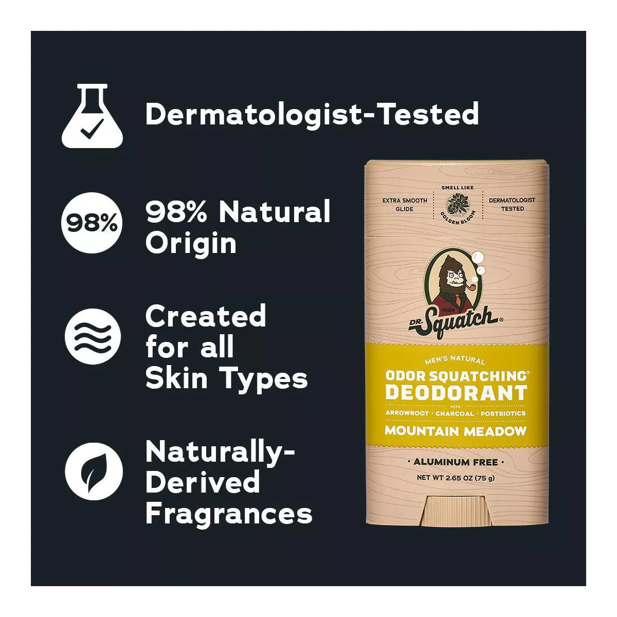DR. SQUATCH Men'S Wide Stick Deodorant - Natural Mountain Meadow - 2.65Oz
