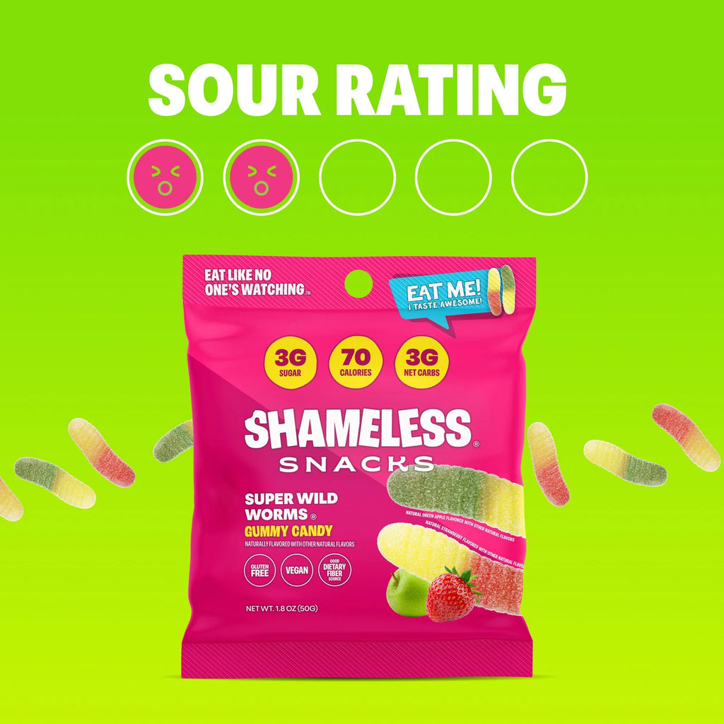 Snacks - Healthy Low Calorie Snacks, Low Carb Keto Gummies (Gluten Free & Non GMO Candy) - 6 Pack Wild Worms
