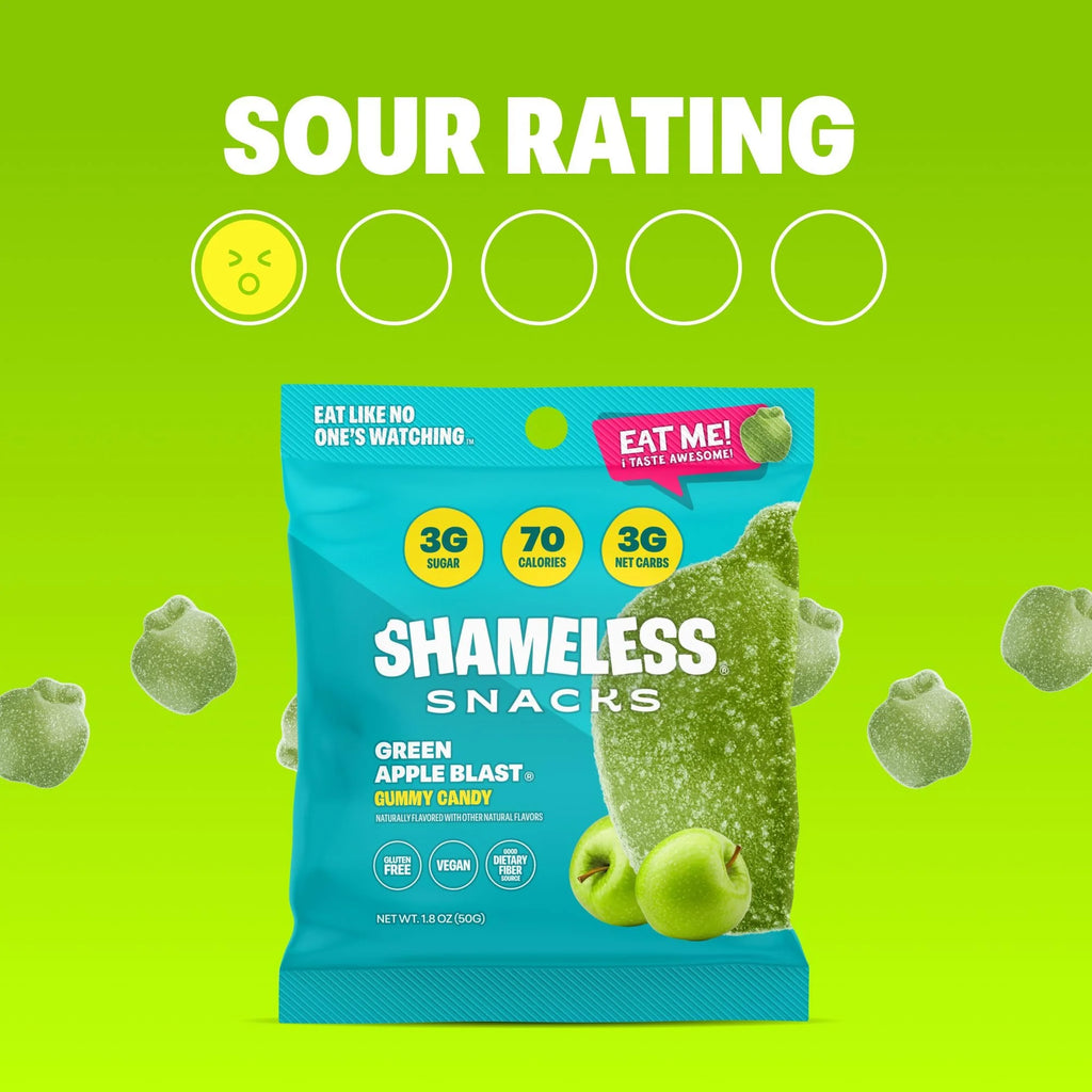 Snacks - Healthy Low Calorie Snacks, Low Carb Keto Gummies (Gluten Free & Non GMO Candy) - 6 Pack Green Apple Blast