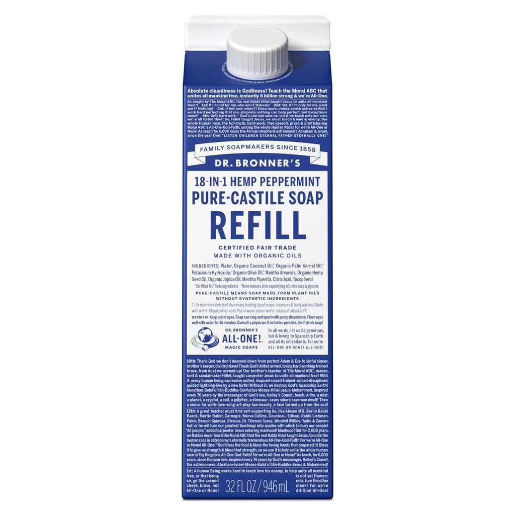 Dr Bronner'S Peppermint Pure Castile Liquid Soap 32 Fl Oz Organic Multiuse Cl...