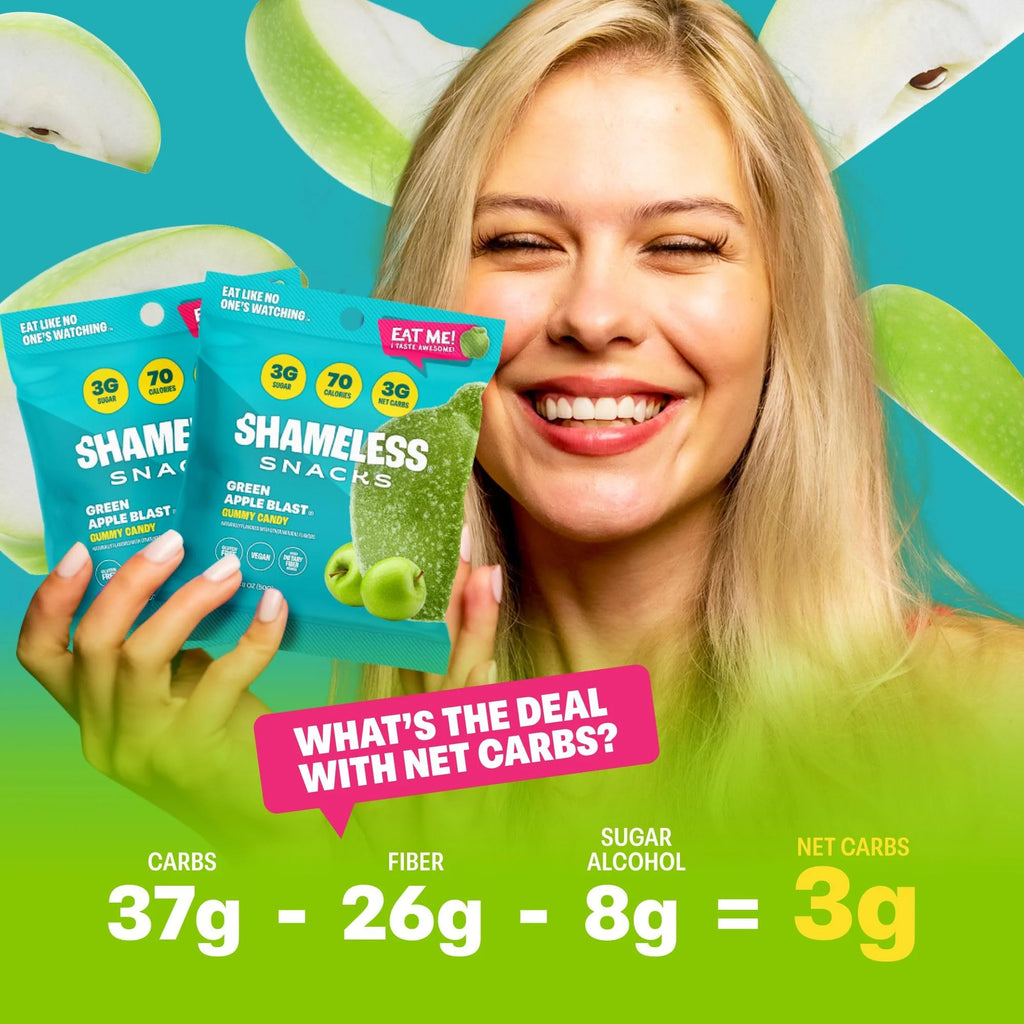 Snacks - Healthy Low Calorie Snacks, Low Carb Keto Gummies (Gluten Free & Non GMO Candy) - 6 Pack Green Apple Blast