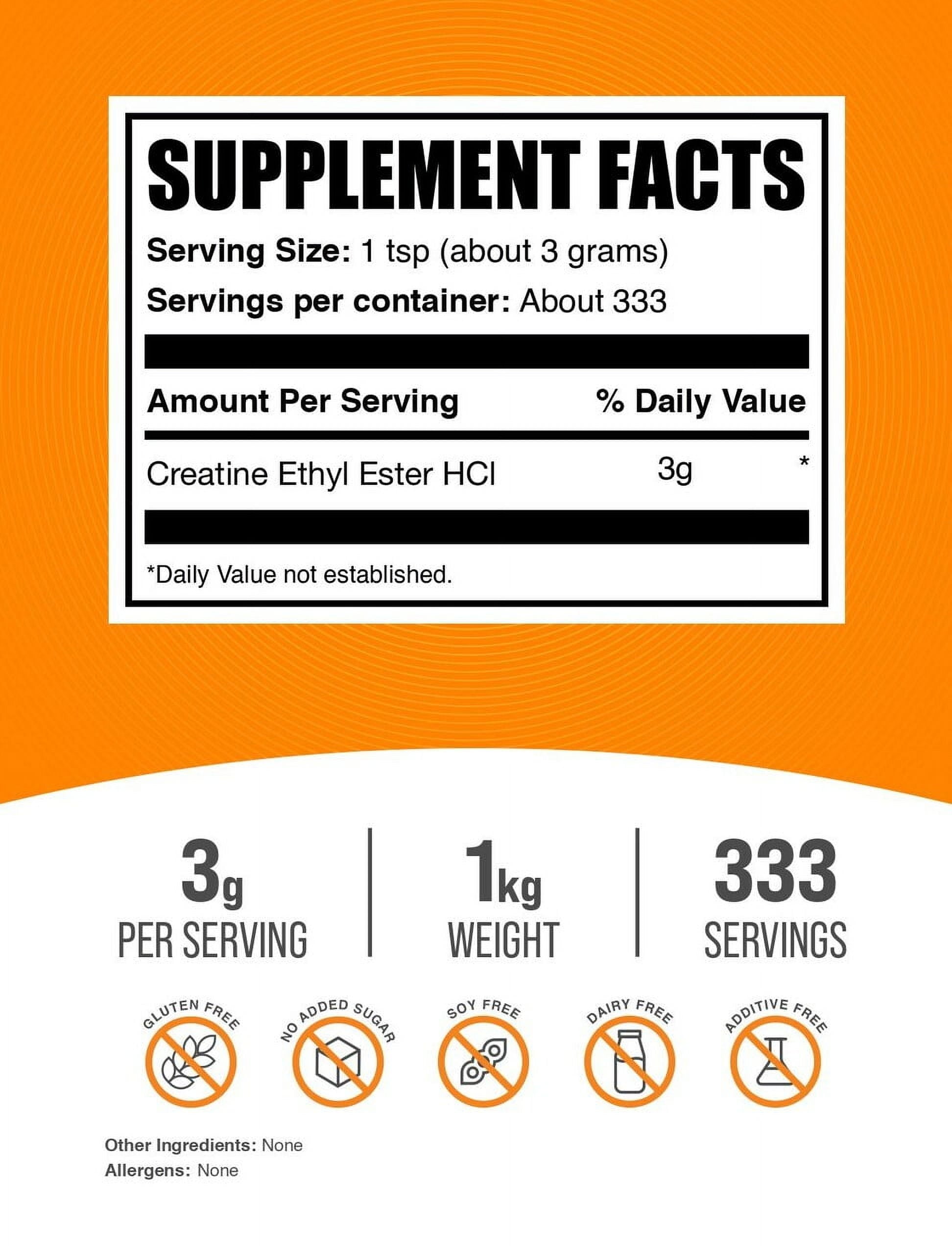 Bulksupplements Creatine Ethyl Ester Hcl (CEE) Powder - 3G per Serving - 1 Kilogram (2.2 Lbs) - 333 Servings