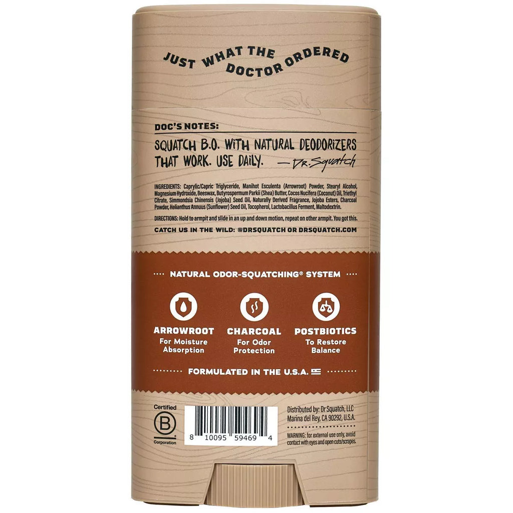 DR. SQUATCH Men'S Natural Solid Deodorant Wood Barrel Bourbon - Aluminum-Free 2.65Oz