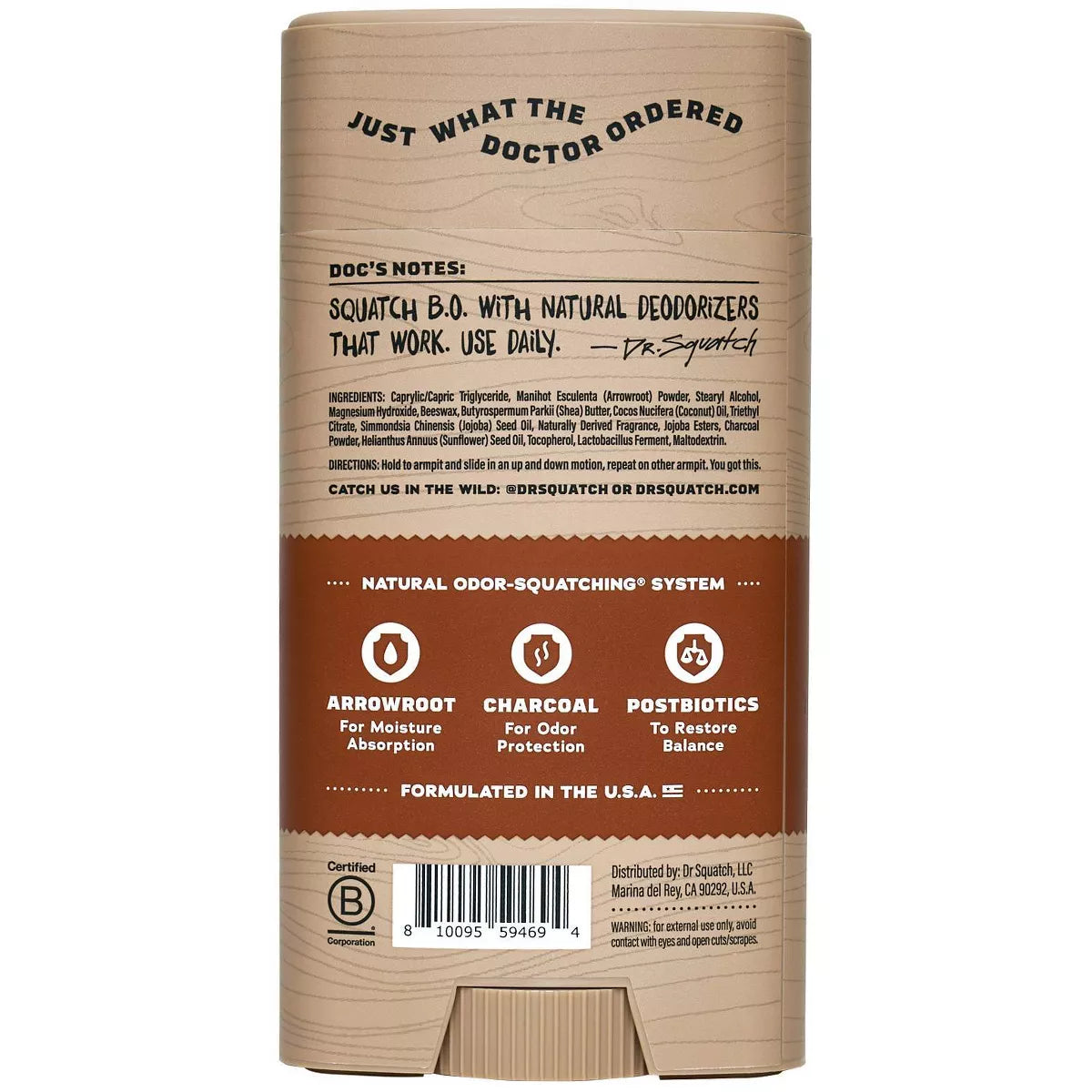 DR. SQUATCH Men'S Natural Solid Deodorant Wood Barrel Bourbon - Aluminum-Free 2.65Oz