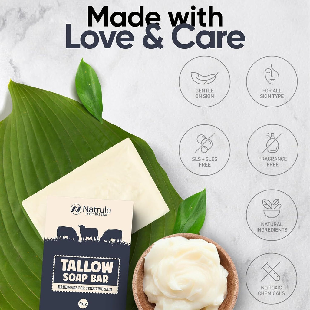 Beef Tallow Soap Bar – All Natural Grass Fed Tallow Soap Unscented – Moistur