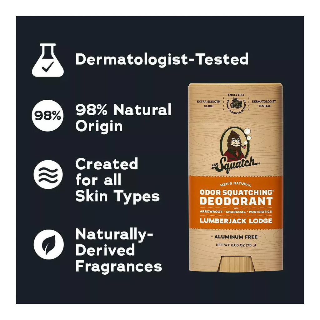 DR. SQUATCH Men'S Wide Stick Deodorant - Lumberjack Lodge - 2.65Oz: under Arm, Fresh, Solid Form
