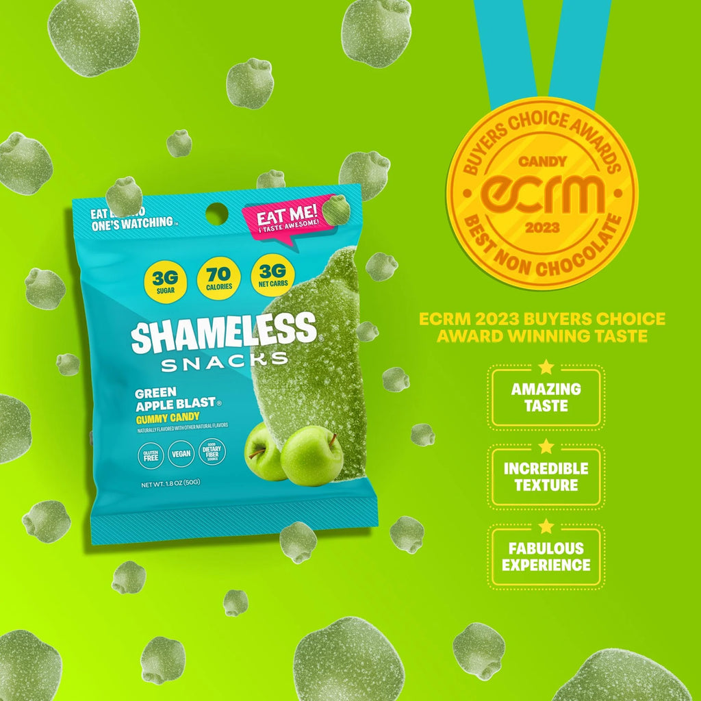 Snacks - Healthy Low Calorie Snacks, Low Carb Keto Gummies (Gluten Free & Non GMO Candy) - 6 Pack Green Apple Blast
