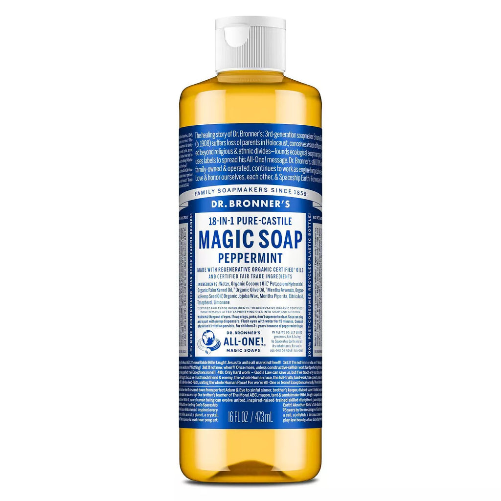 Dr. Bronner'S Magic Pure Castile Liquid Soap Bodywash - Peppermint - 16 Fl Oz: Vegan, Paraben-Free, Whole Body, Normal Skin