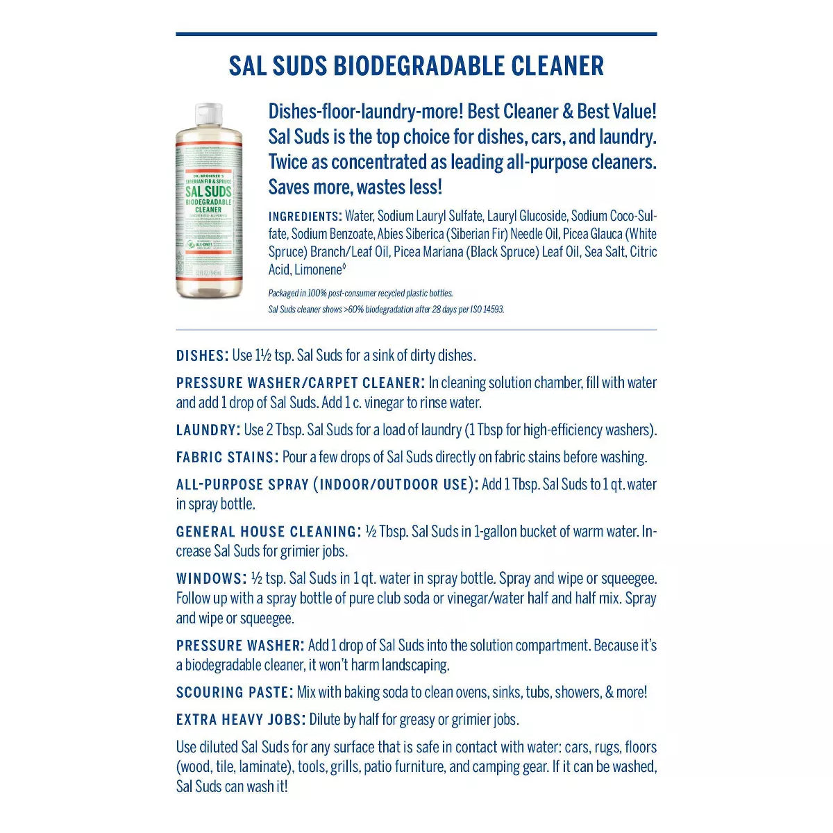 Dr. Bronner'S Siberian Fir & Spruce Sal Suds Biodegradable Cleaner - 16 Fl Oz