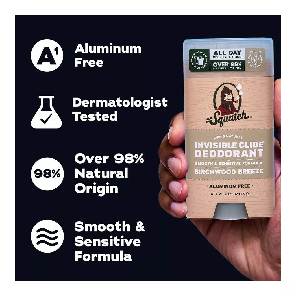 DR. SQUATCH Men'S Invisible Glide Deodorant - Natural Birchwood Breeze - 2.65Oz