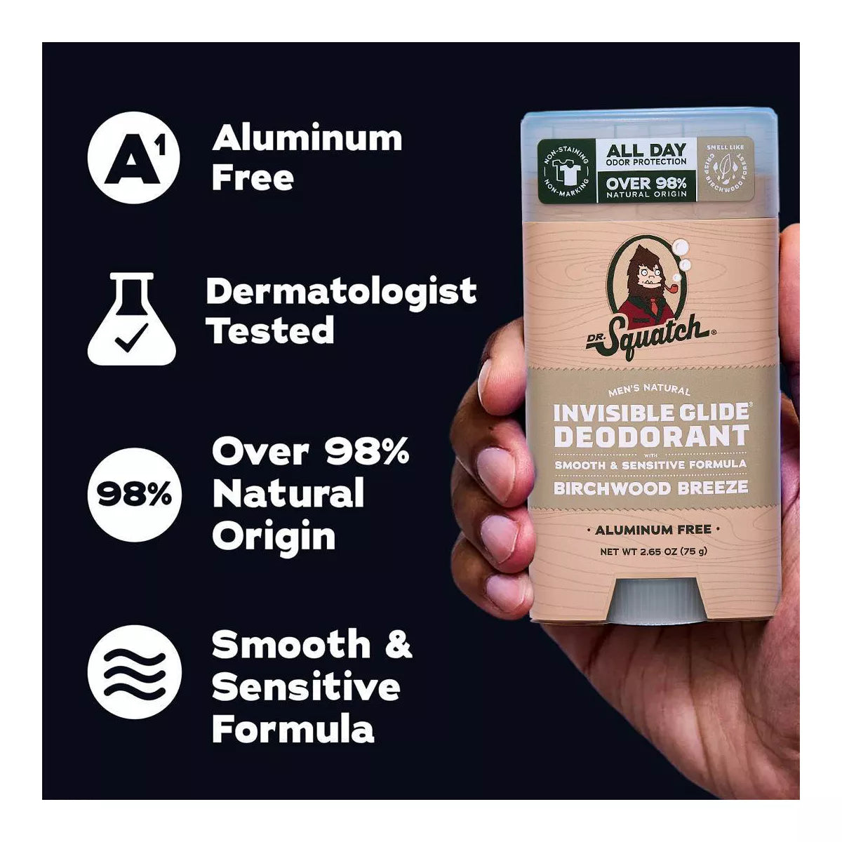 DR. SQUATCH Men'S Invisible Glide Deodorant - Natural Birchwood Breeze - 2.65Oz