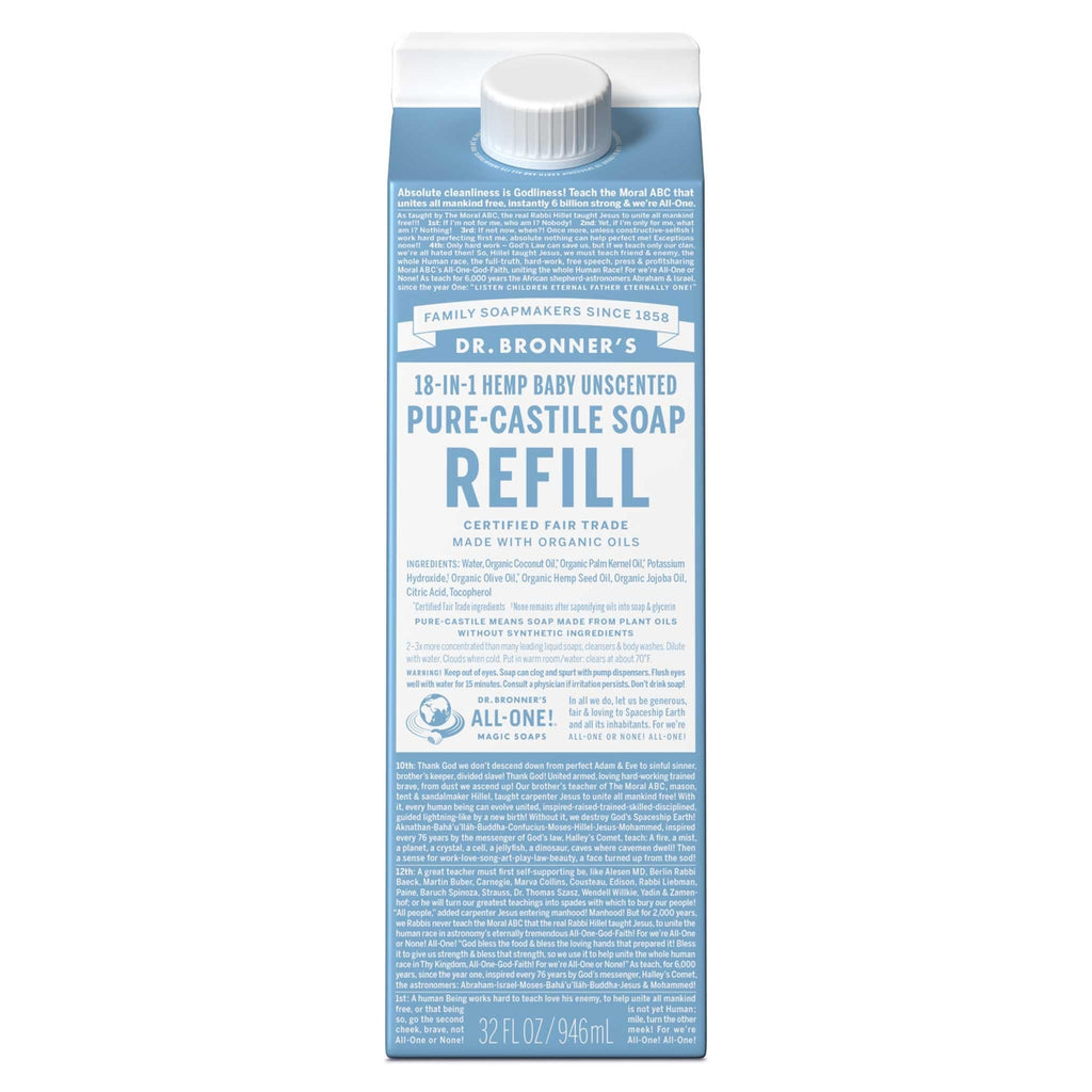Dr Bronner'S Baby Unscented Pure Castile Soap 32 Fl Oz Organic Vegan Cleanser