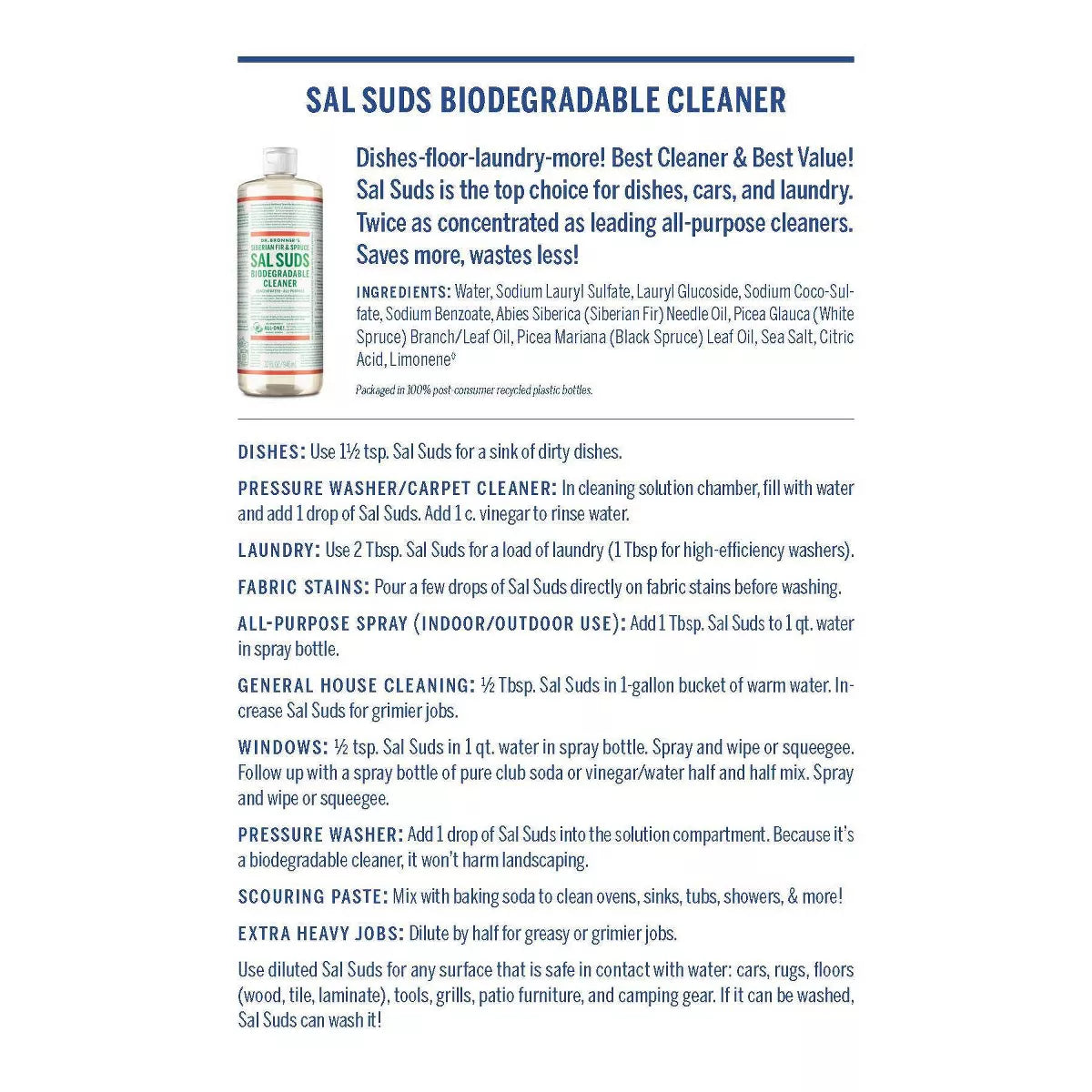 Dr. Bronner'S Siberian Fir & Spruce Sal Suds Biodegradable Cleaner - 16 Fl Oz