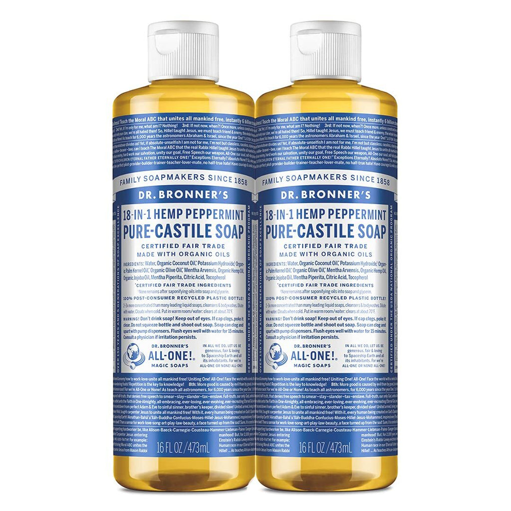 Dr Bronner'S Organic Peppermint Castile Soap 16 Fl Oz Pack of 2 Eco Friendly