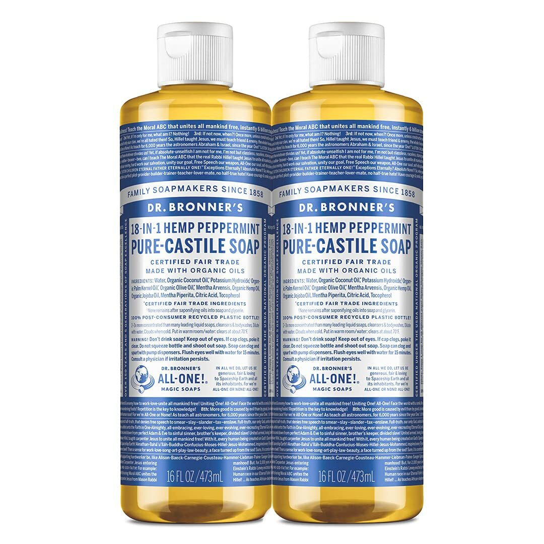 Dr Bronner'S Organic Peppermint Castile Soap 16 Fl Oz Pack of 2 Eco Friendly