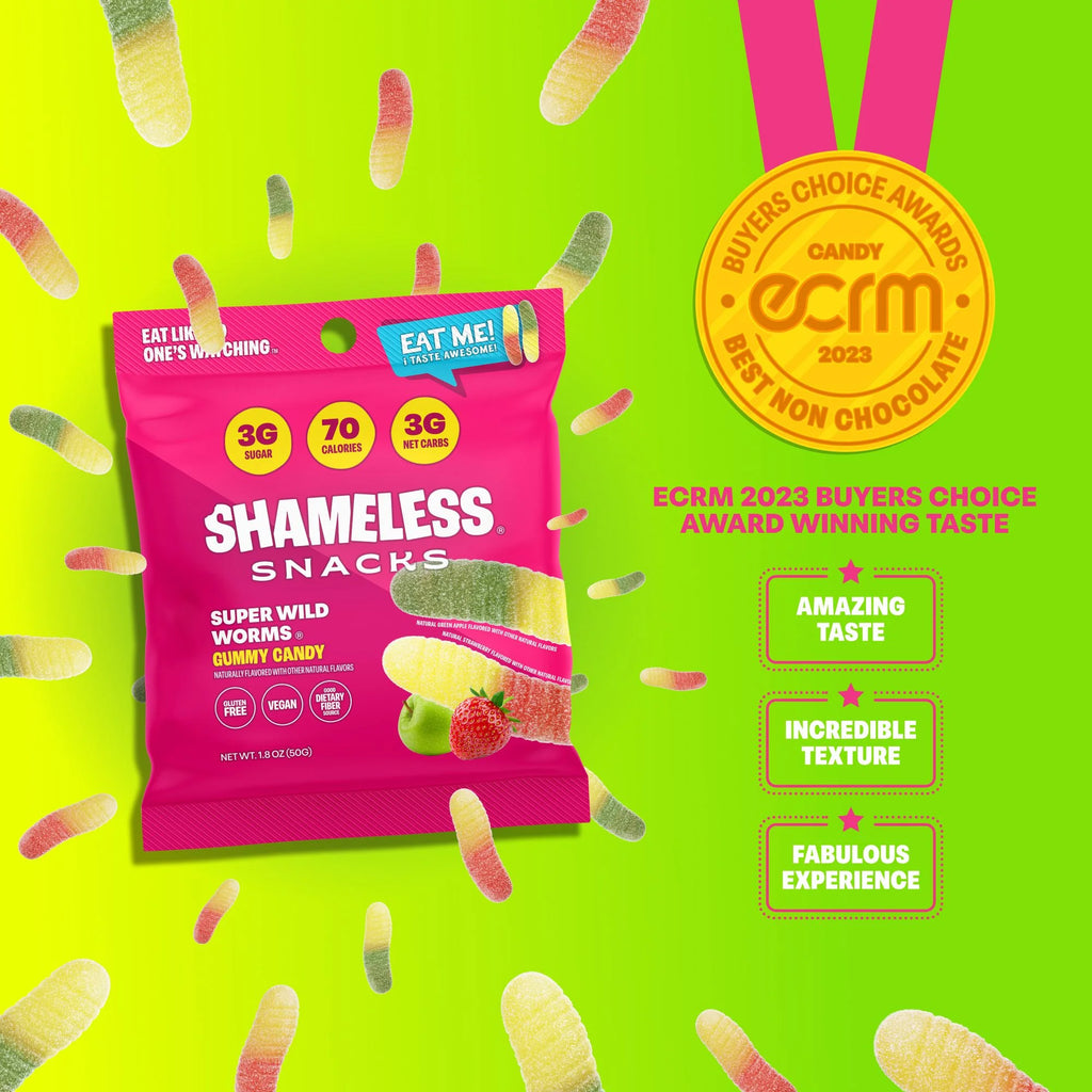 Snacks - Healthy Low Calorie Snacks, Low Carb Keto Gummies (Gluten Free & Non GMO Candy) - 6 Pack Wild Worms
