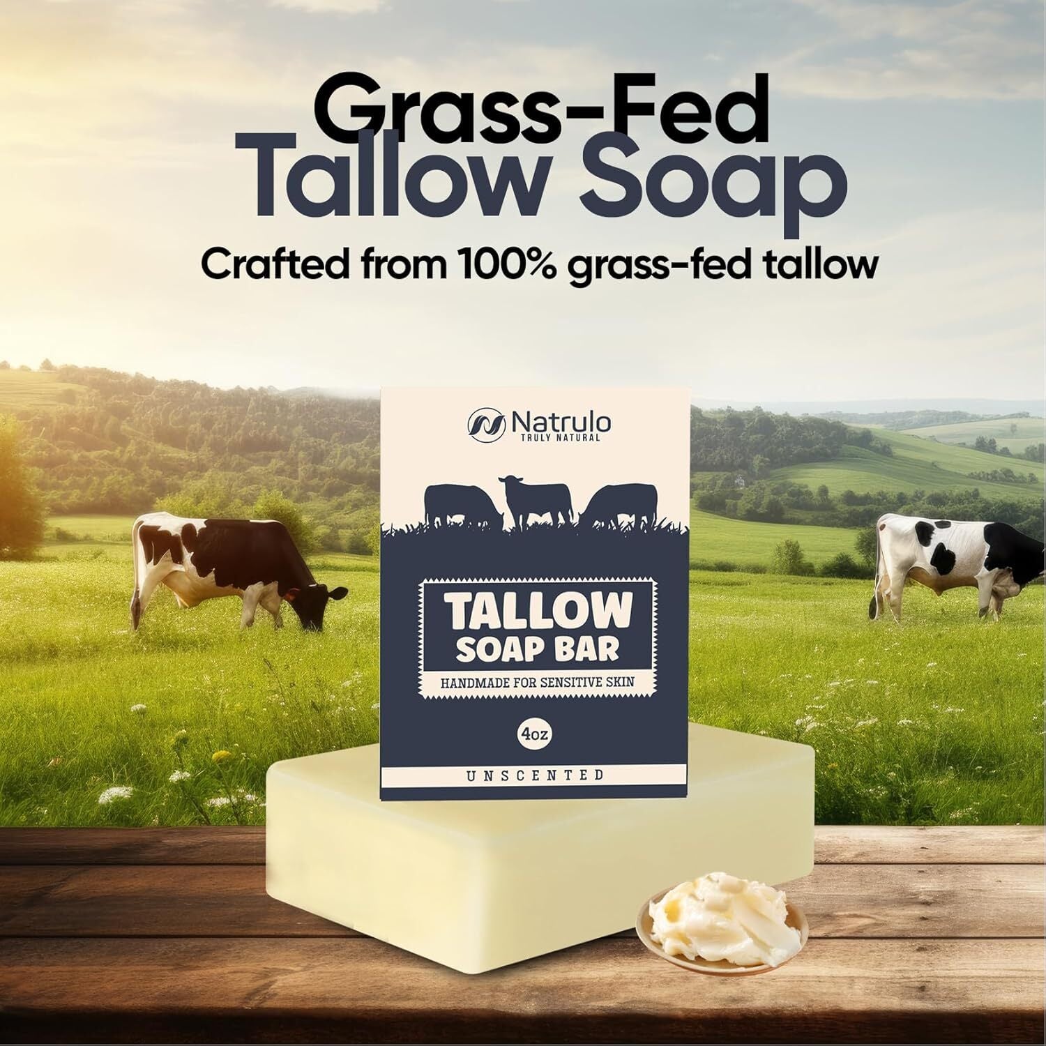 Beef Tallow Soap Bar – All Natural Grass Fed Tallow Soap Unscented – Moistur