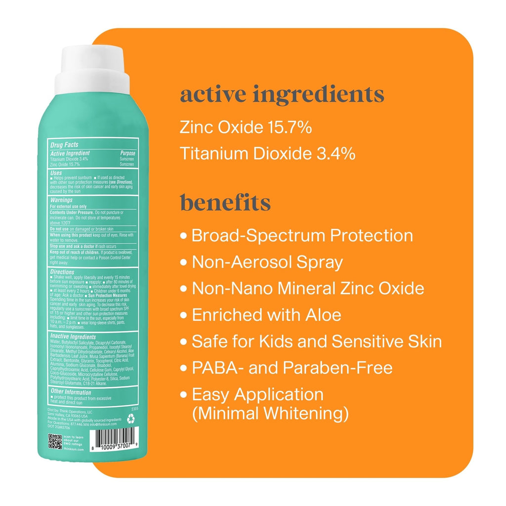 Thinksport Kids Sunscreen SPF 50 - Water Resistant, Natural Mineral Protection for Active Play - 6oz