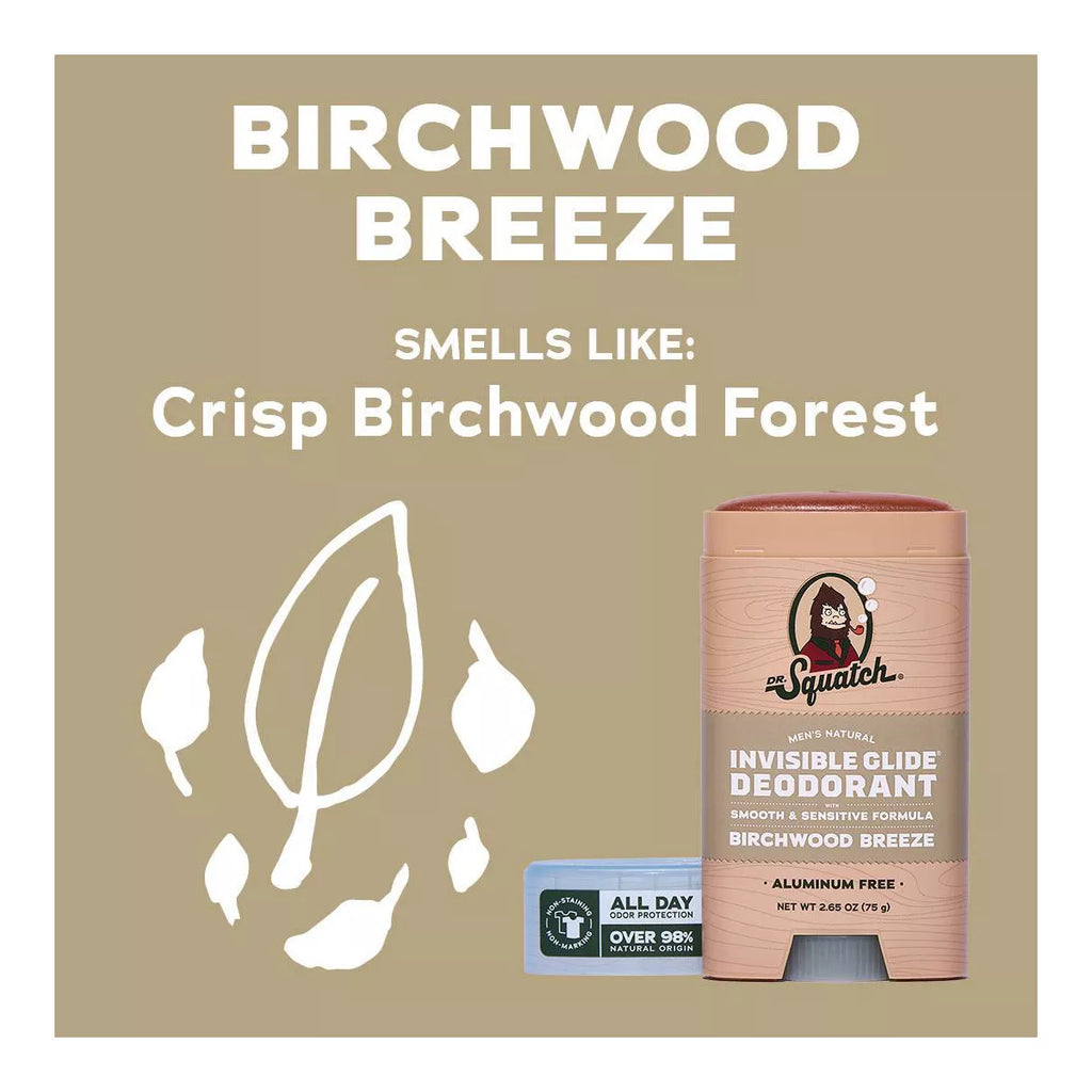 DR. SQUATCH Men'S Invisible Glide Deodorant - Natural Birchwood Breeze - 2.65Oz